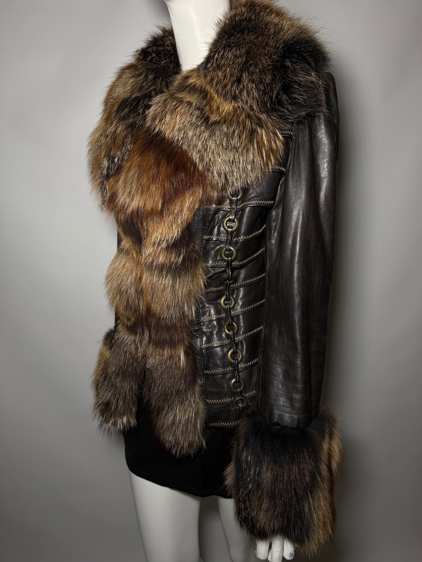 Vintage Leather Jacket with Natural Fur TWINKLING GLOBAL