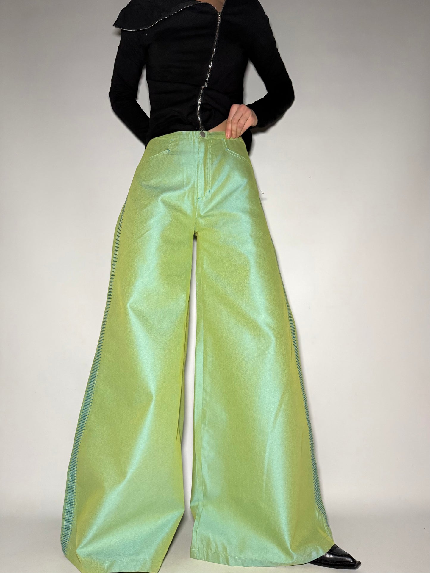 Light Green Denim Wide-Leg Pants Twinkling Global