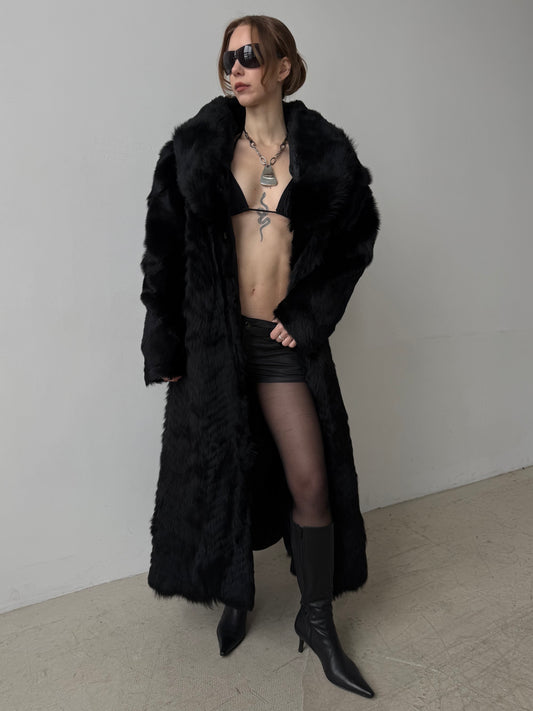 Vintage oversized natural fur maxi coat TWINKLING GLOBAL