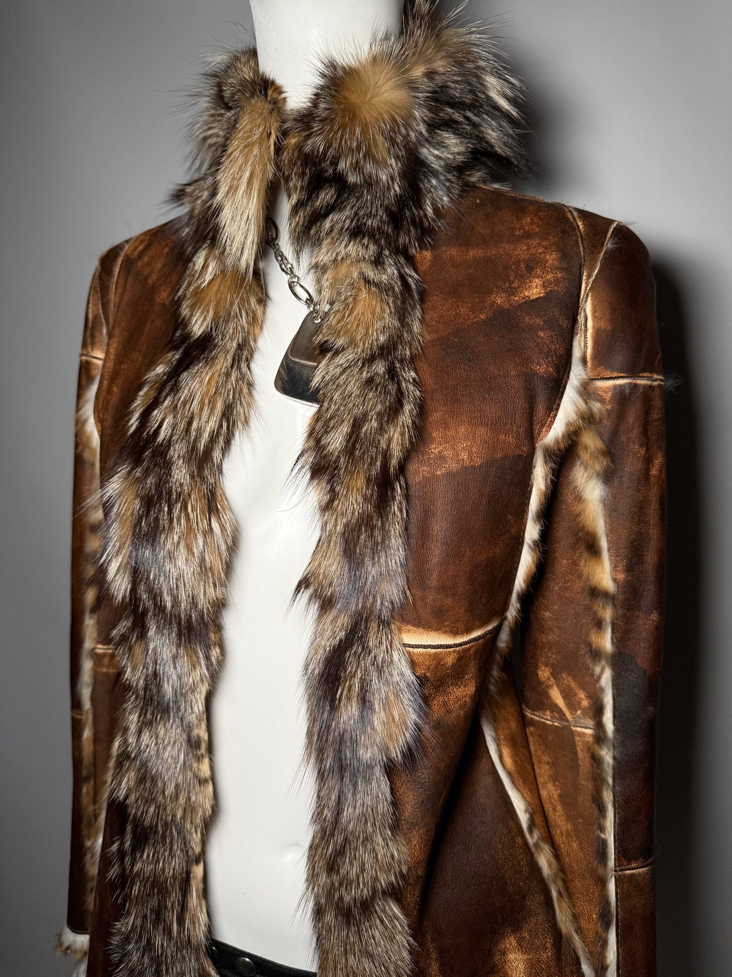 Vintage Italian leather jacket with natural fur Twinkling Global