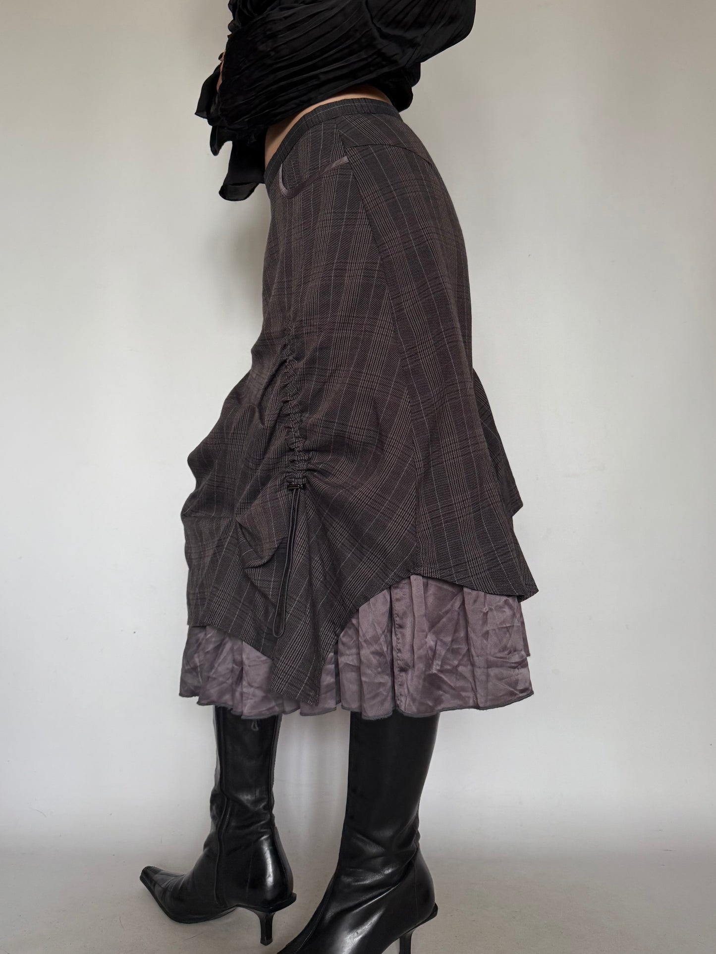 Vintage Grey Checkered Midi Skirt Twinkling Global