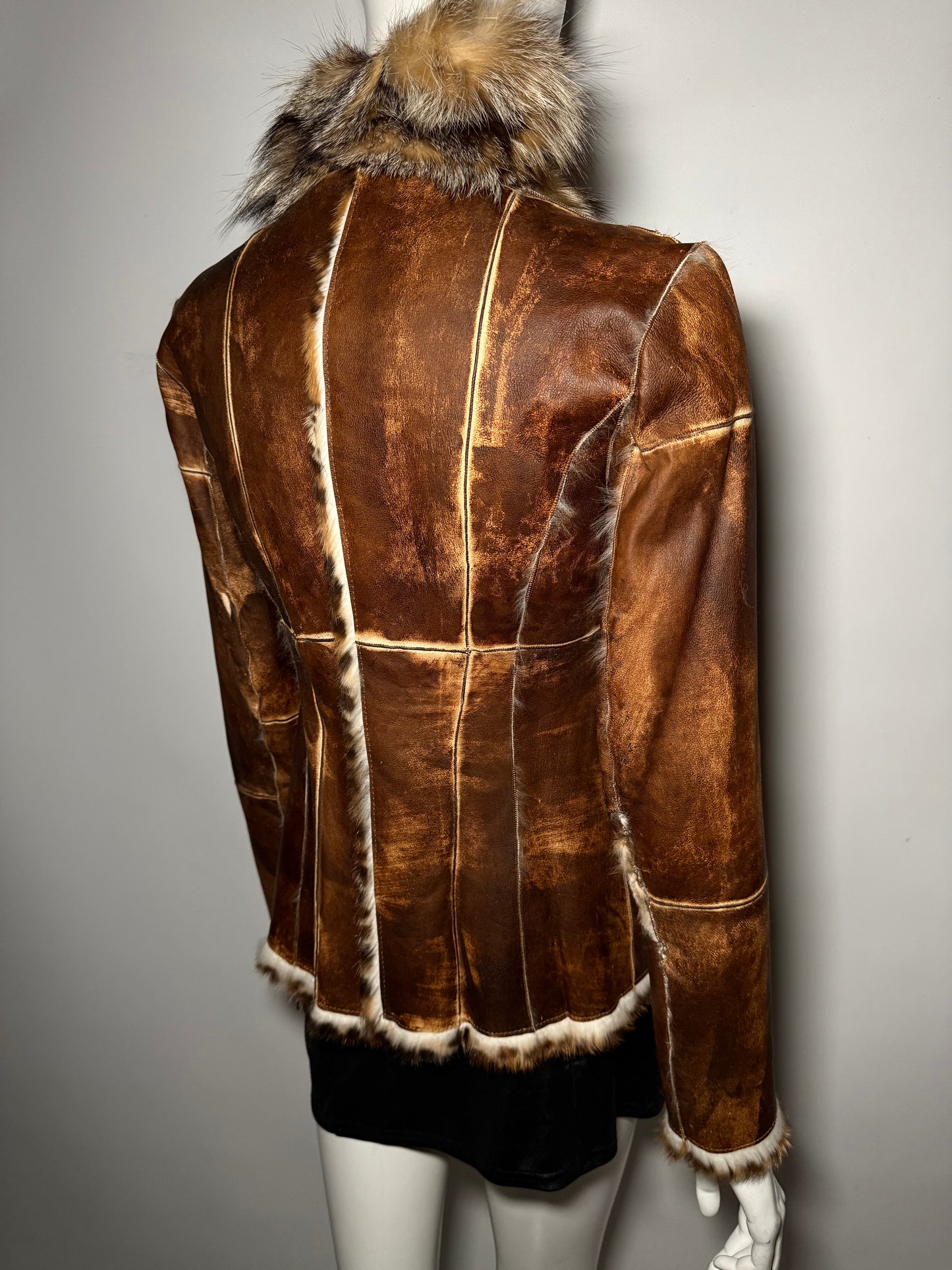 Vintage Italian leather jacket with natural fur Twinkling Global