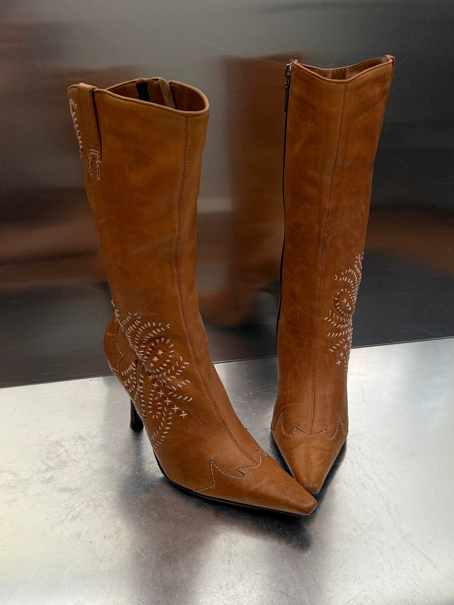 Vintage River Island  Leather High-Heel Boots Twinkling Global