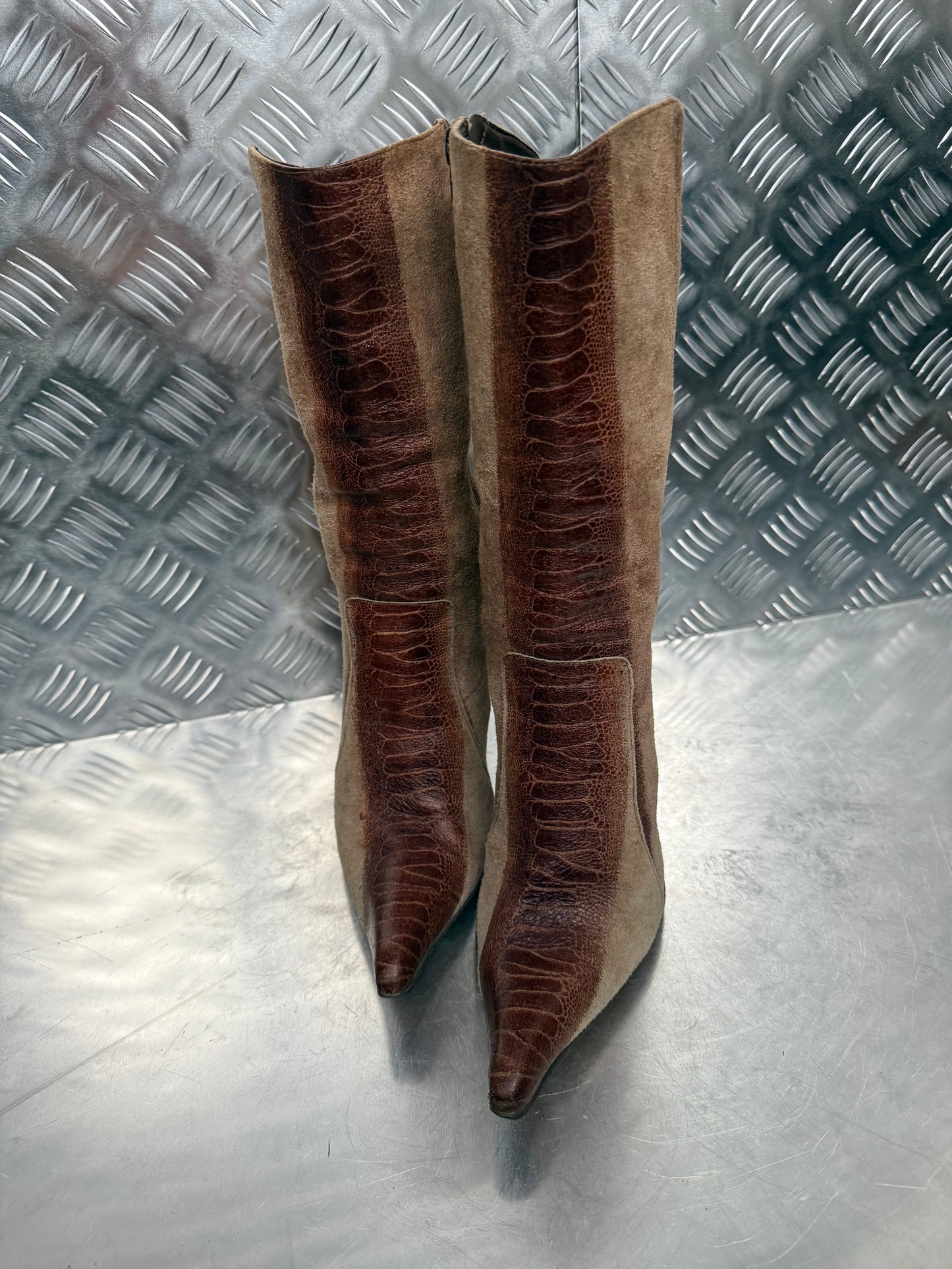 Vintage Suede & Leather High Heel Boots TWINKLING GLOBAL