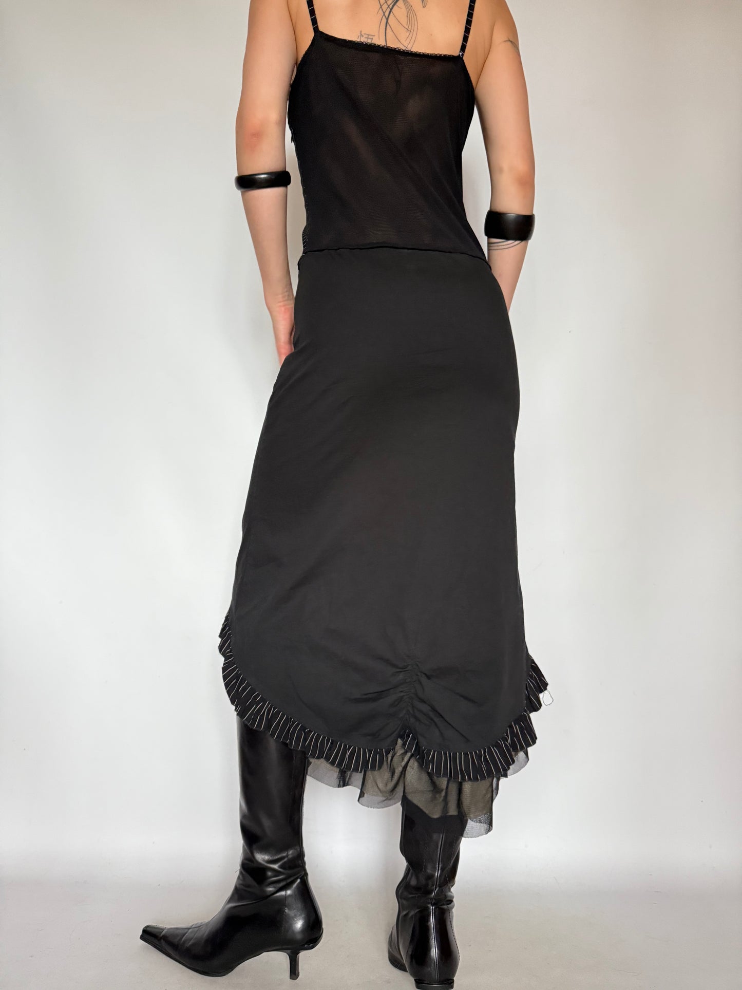 Vintage Black Pinstripe Bustier Dress with Ruffle Hem – Twinkling Global