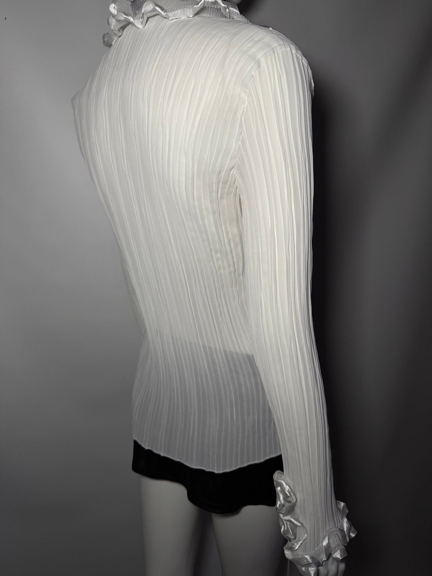 Y2K White Ribbed Ruffle Tie-Up Blouse TWINKLING