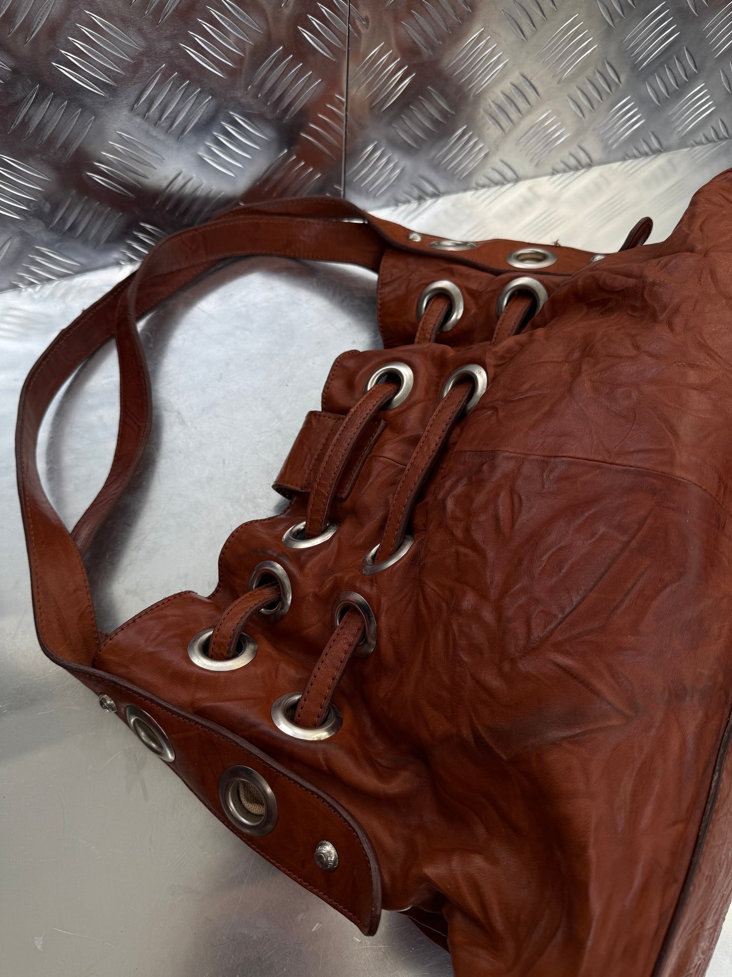 Vintage Brown Leather Bag Twinkling Global