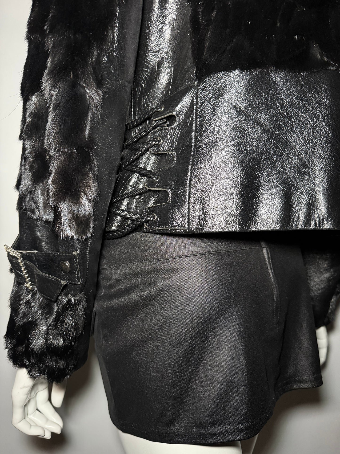 Vintage Leather & Real Fur Lace-Up Jacket TWINKLING GLOBAL