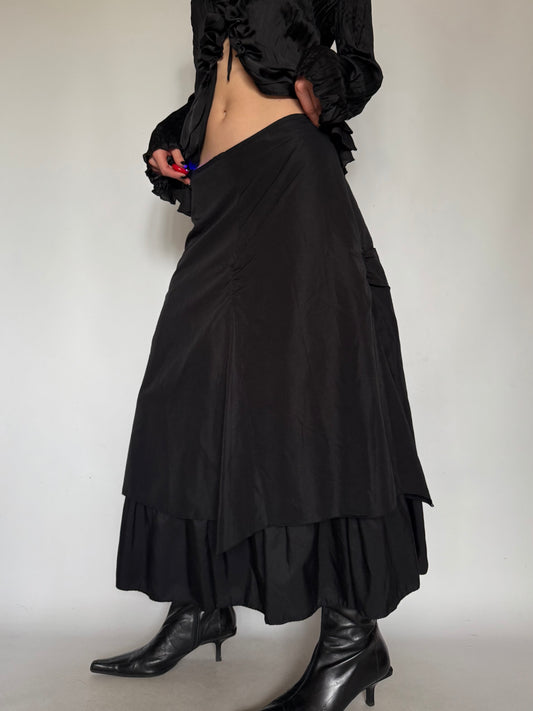 Vintage Black Tiered Maxi Skirt Twinkling Global
