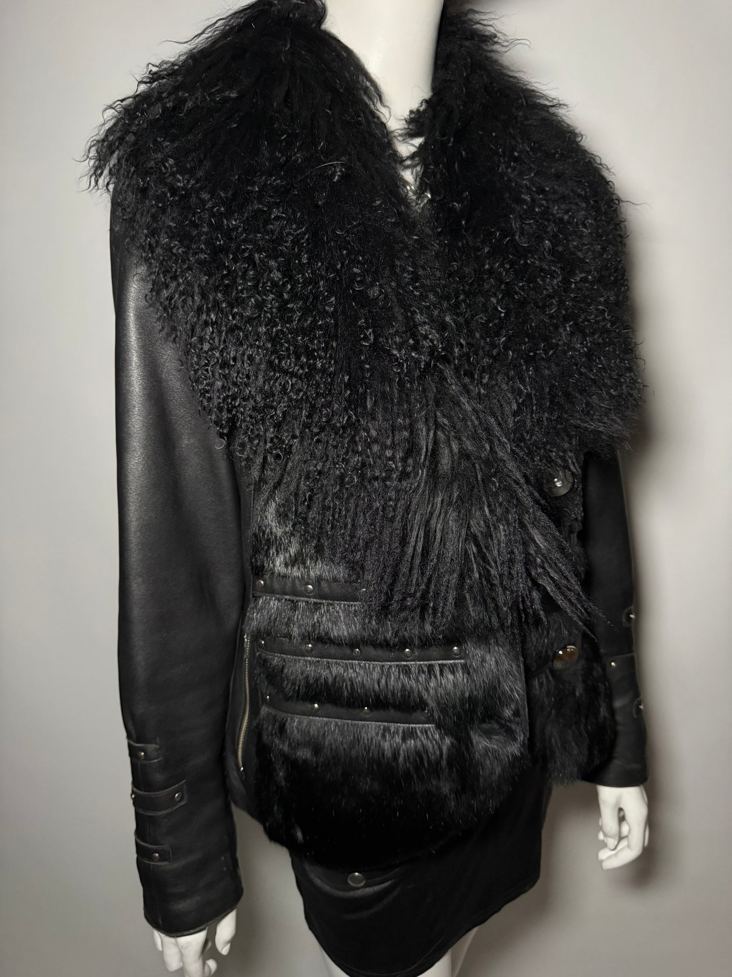 Vintage leather jacket with lama fur collar Twinkling Global