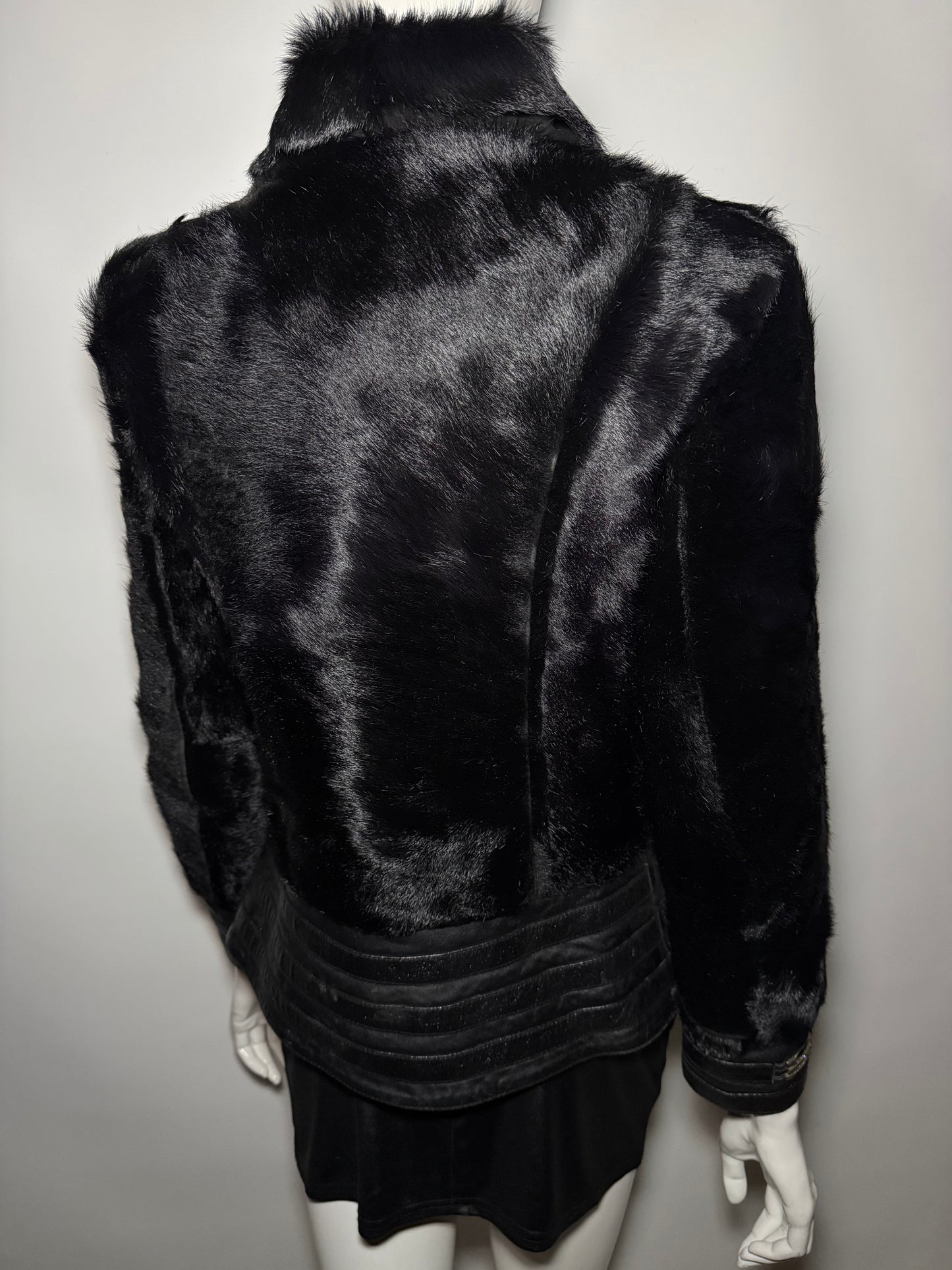 Vintage Black Leather Jacket with Real Fur TWINKLING GLOBAL