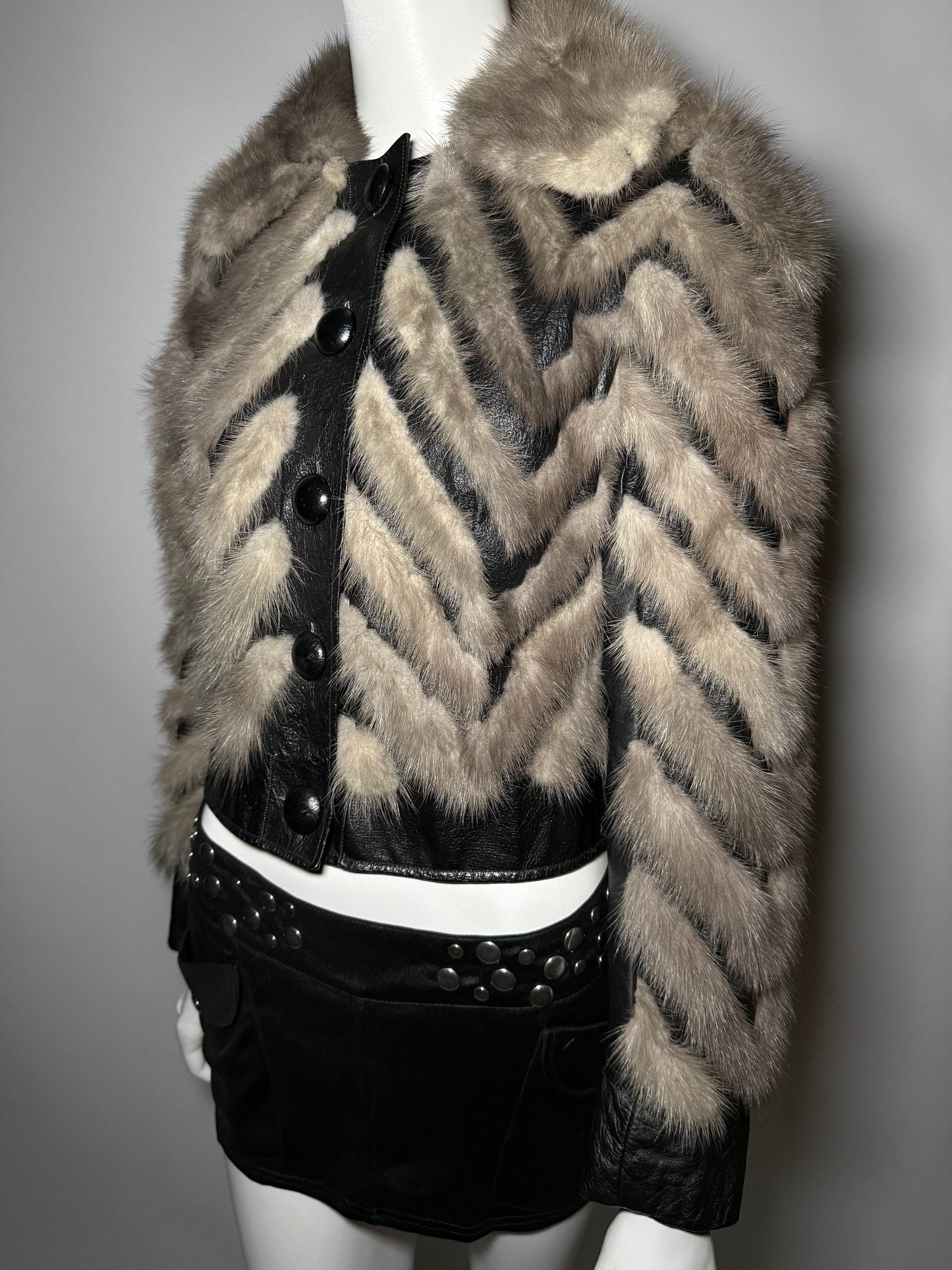 Vintage leather jacket with natural fur Twinkling Global