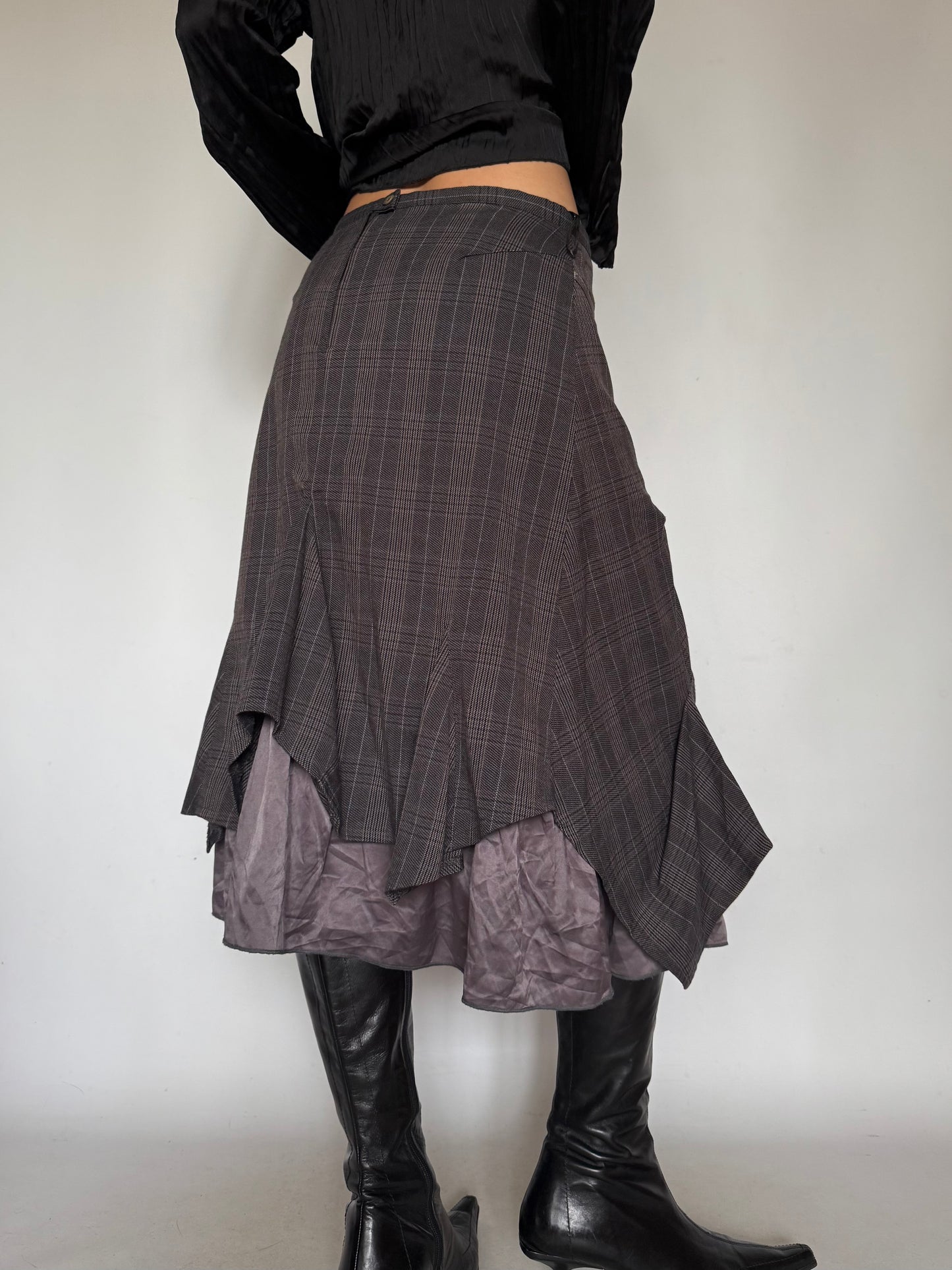 Vintage Grey Checkered Midi Skirt Twinkling Global