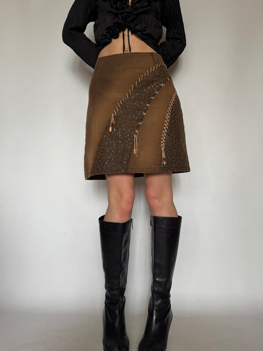 Vintage Rust Brown Skirt with Unique Details Twinkling Global