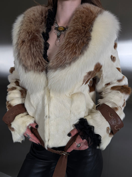 Vintage natural fur jacket with belt TWINKLING GLOBAL