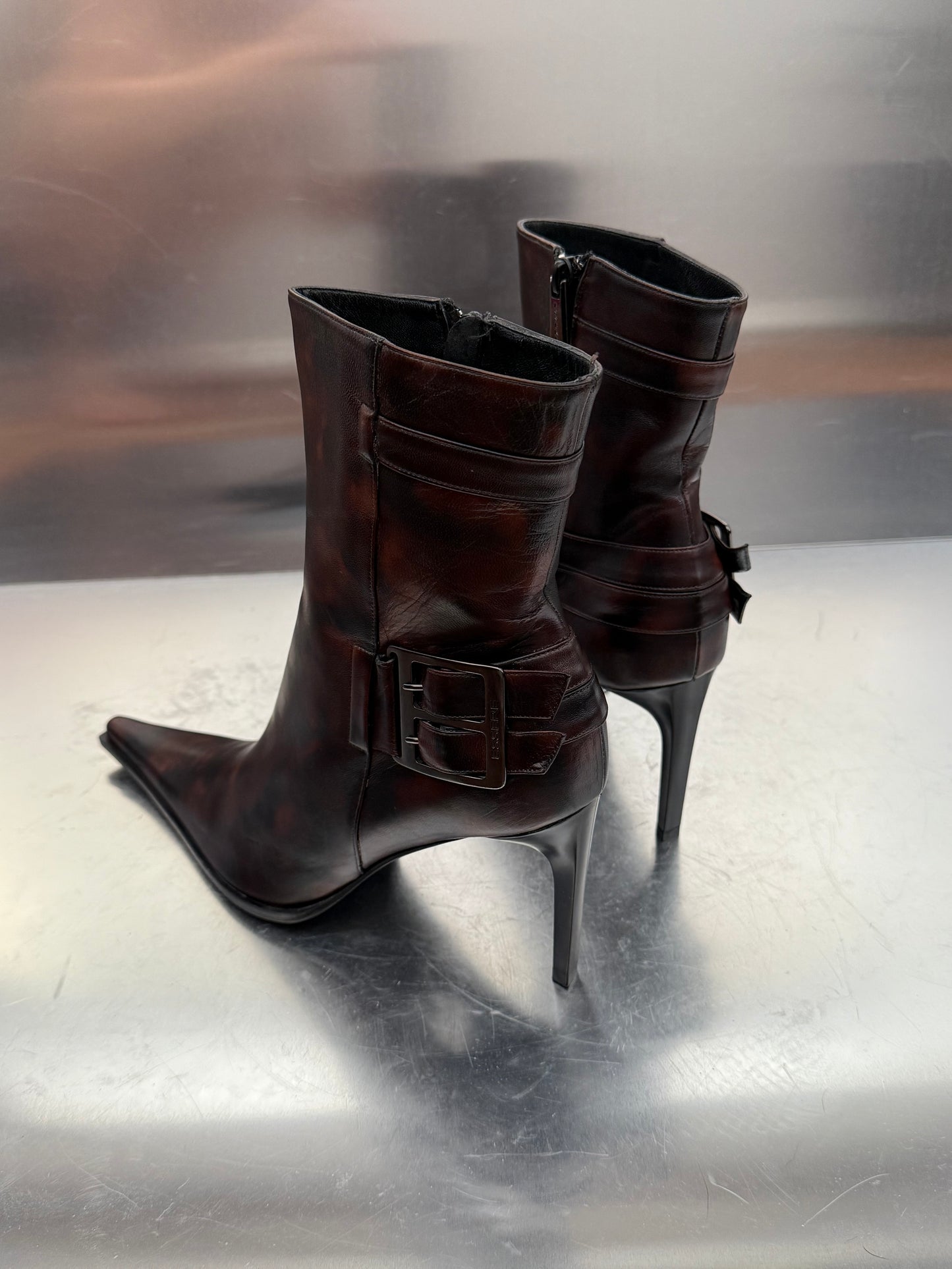 Vintage Brown Patterned Leather Ankle Boots Made in Italy Twinkling Global