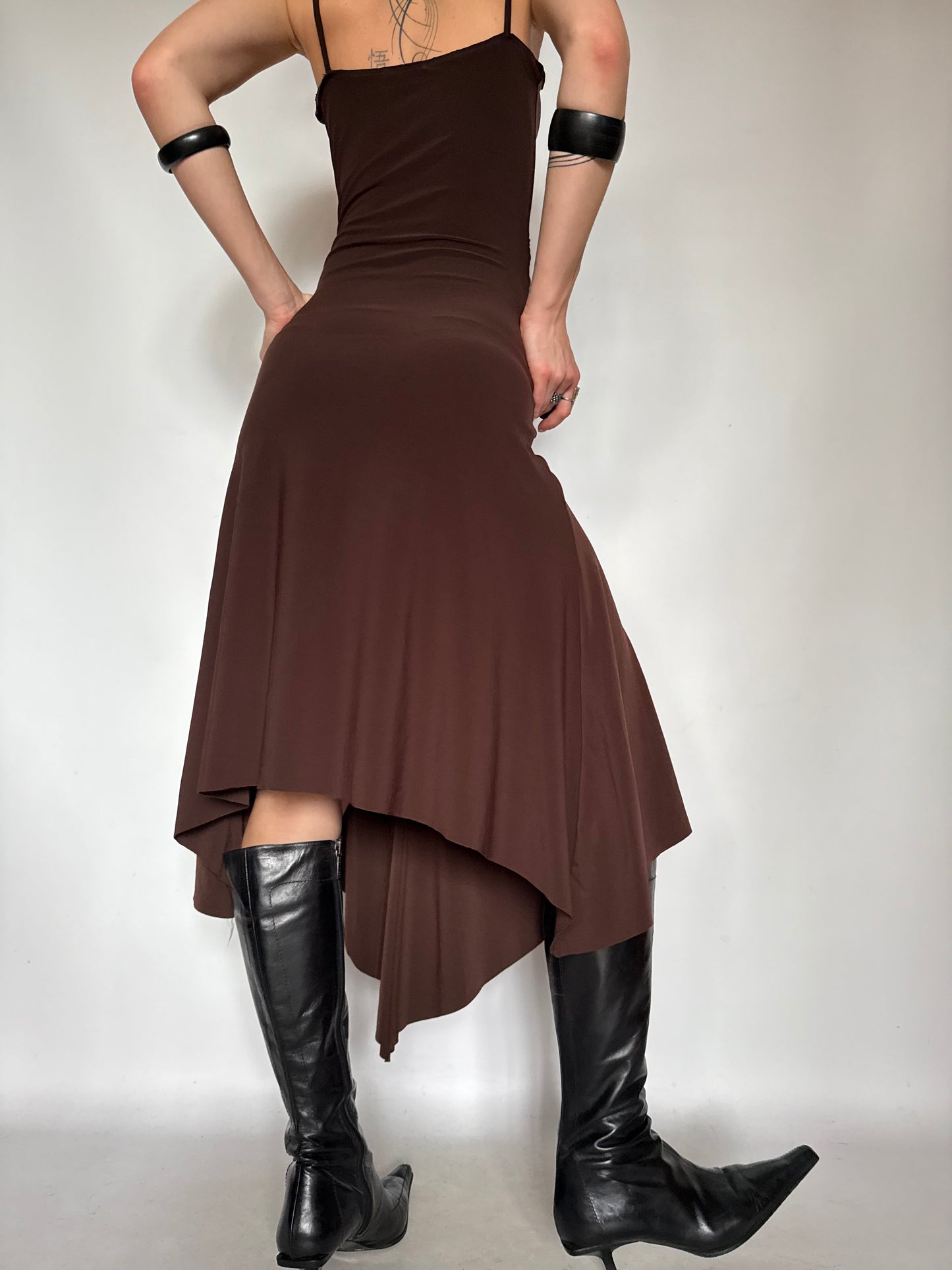 Vintage Brown Ruched Asymmetrical Dress – Twinkling Global