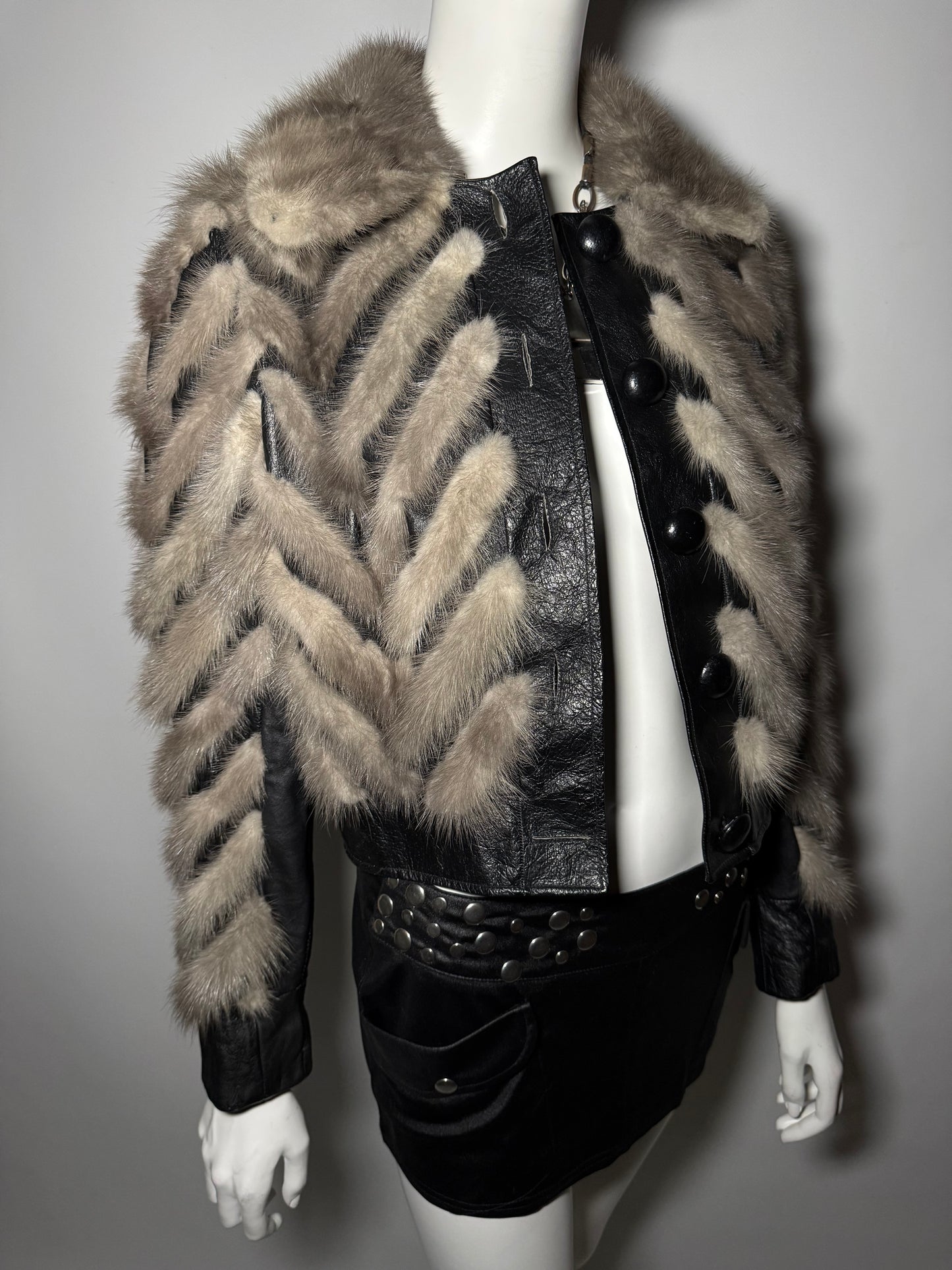 Vintage leather jacket with natural fur Twinkling Global