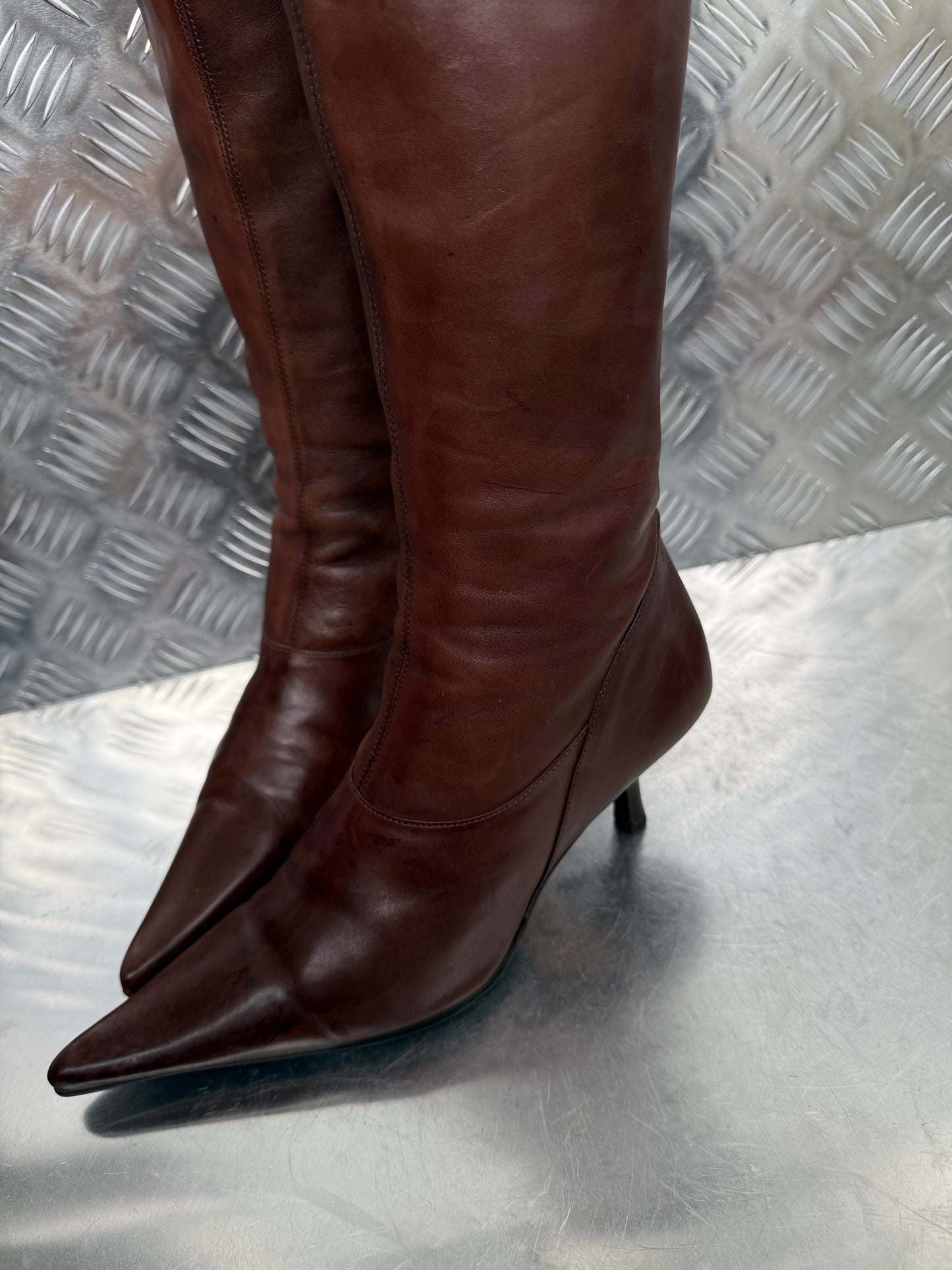 Vintage brown leather over-the-knee boots Buffalo Twinkling Global