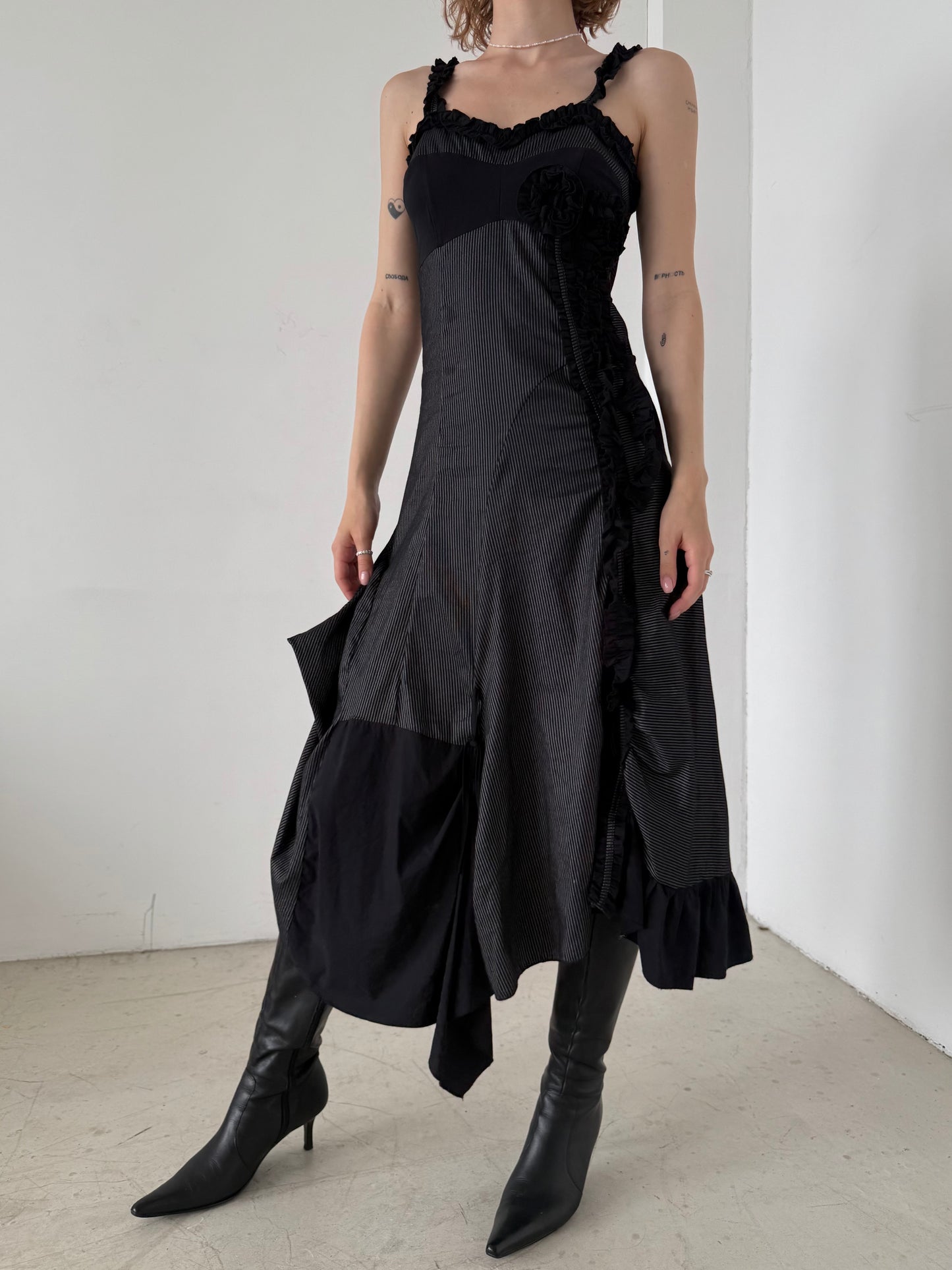 Vintage Black Pinstripe Asymmetrical Dress – Twinkling Global