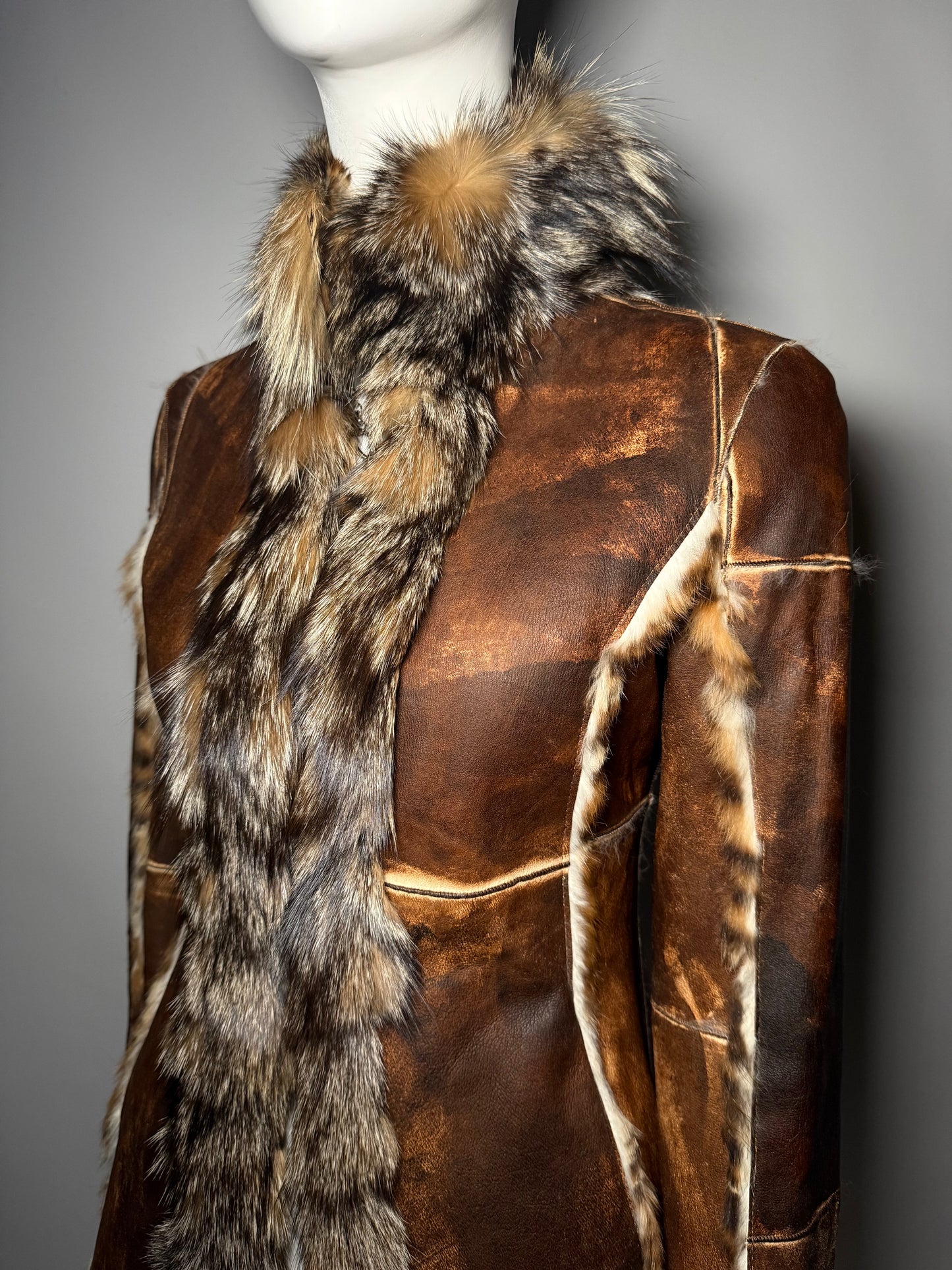 Vintage Italian leather jacket with natural fur Twinkling Global
