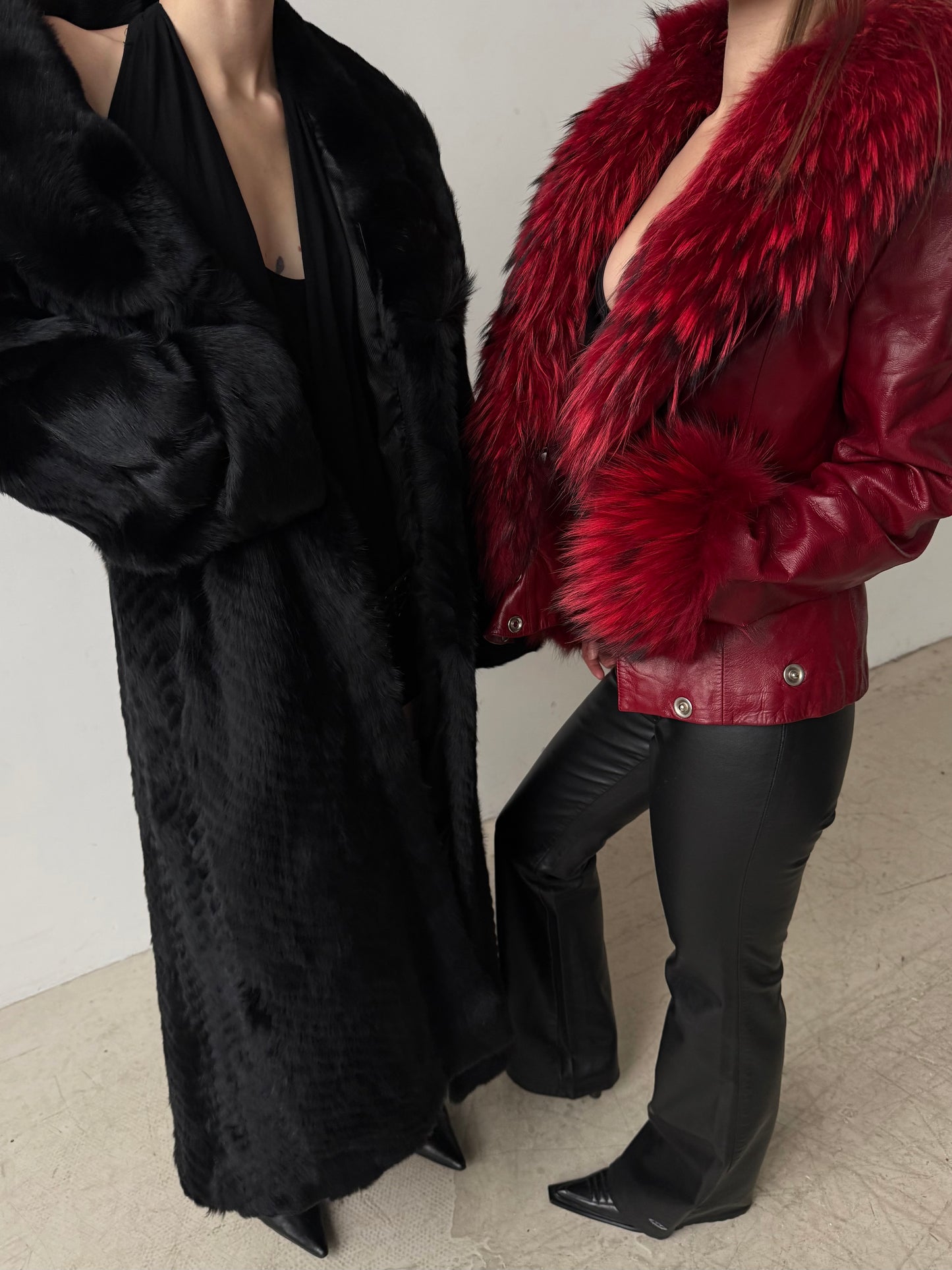 Vintage red leather jacket with luxurious natural fur details