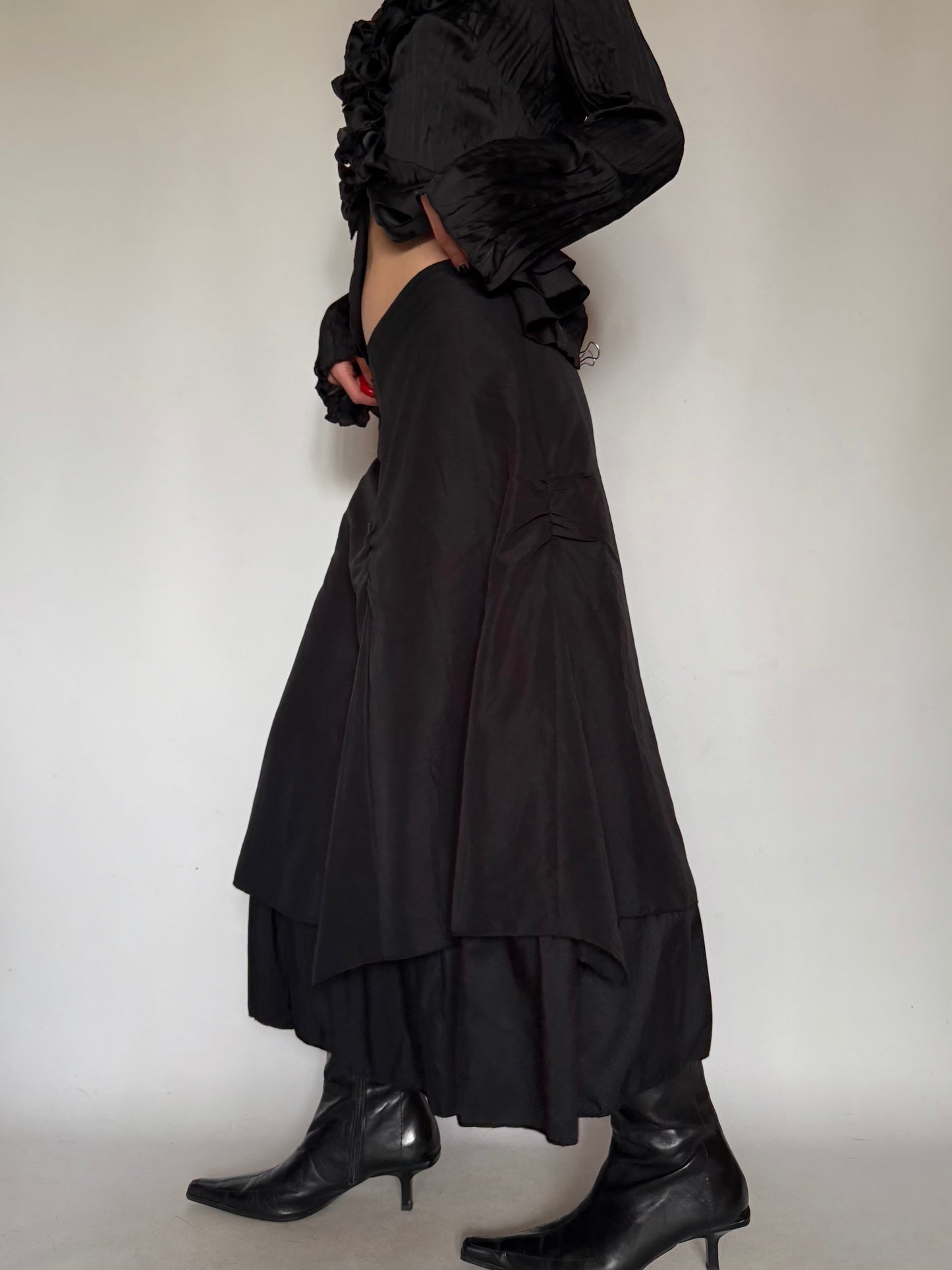 Vintage Black Tiered Maxi Skirt Twinkling Global