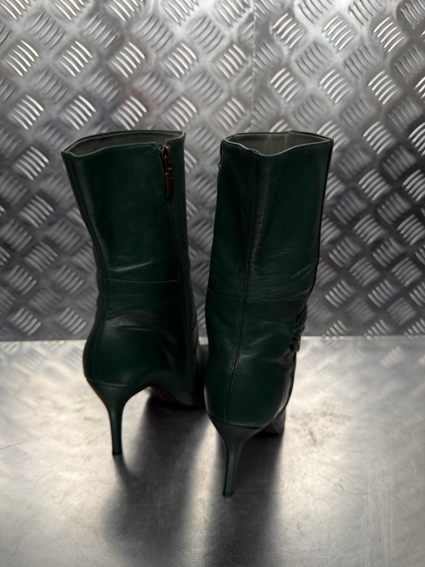 Vintage Dark Green Leather Heeled Boots FAITH TWINKLING GLOBAL