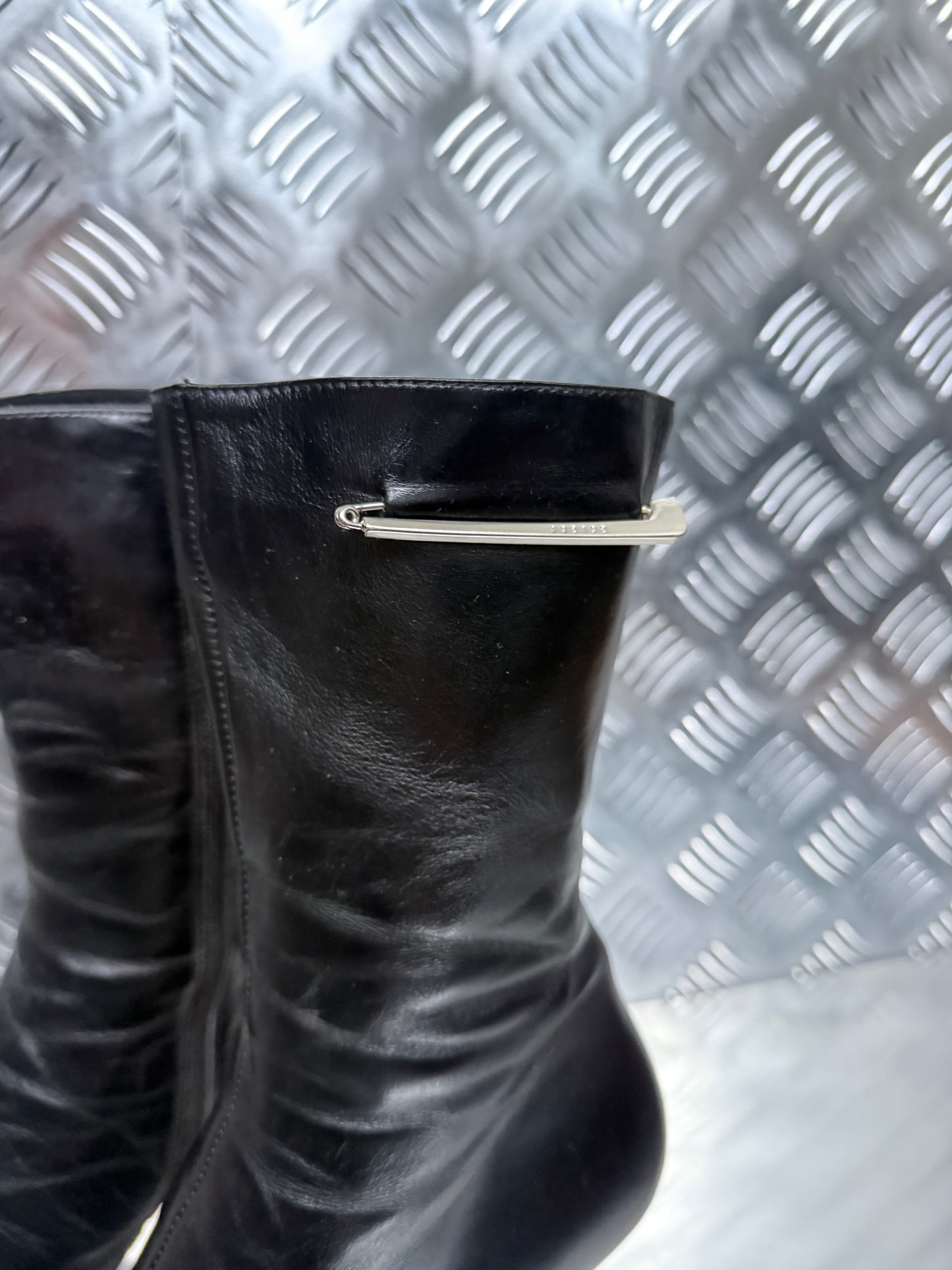Vintage Black Leather Boots with Crystal Buckles TWINKLING GLOBAL