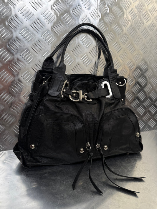 Vintage Black Leather Bag Twinkling Global