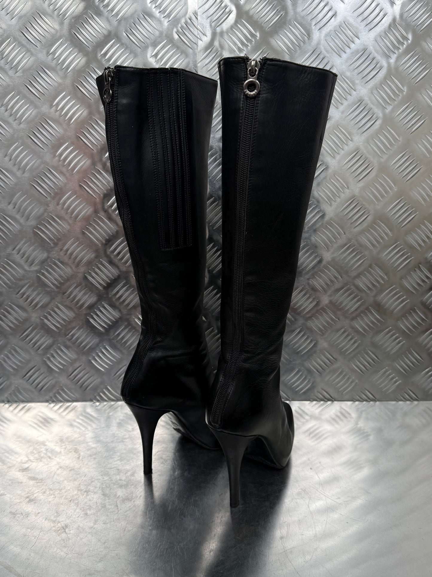 Le Silla Italian black leather platform stiletto boots Twinkling Global