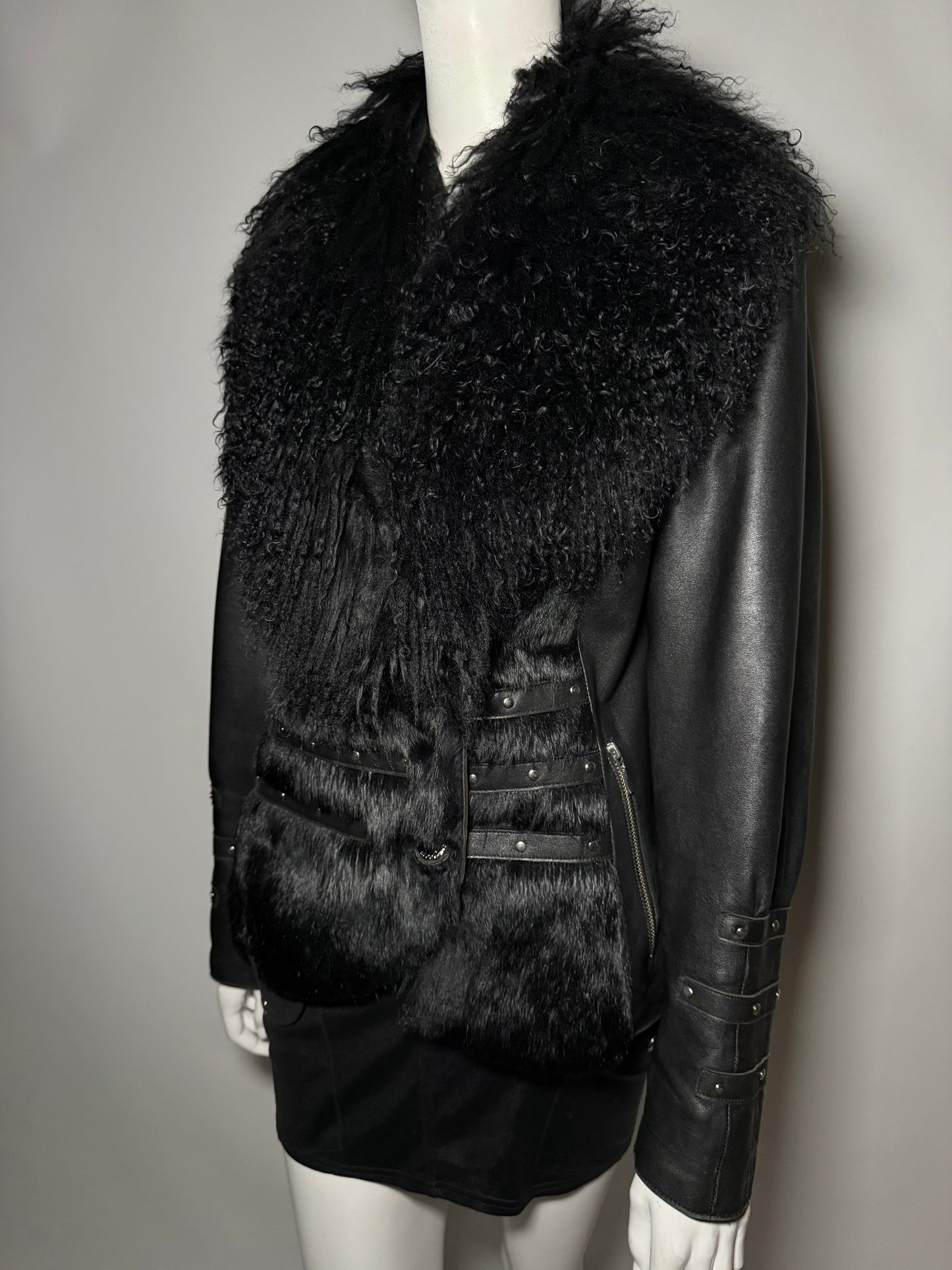 Vintage leather jacket with lama fur collar Twinkling Global
