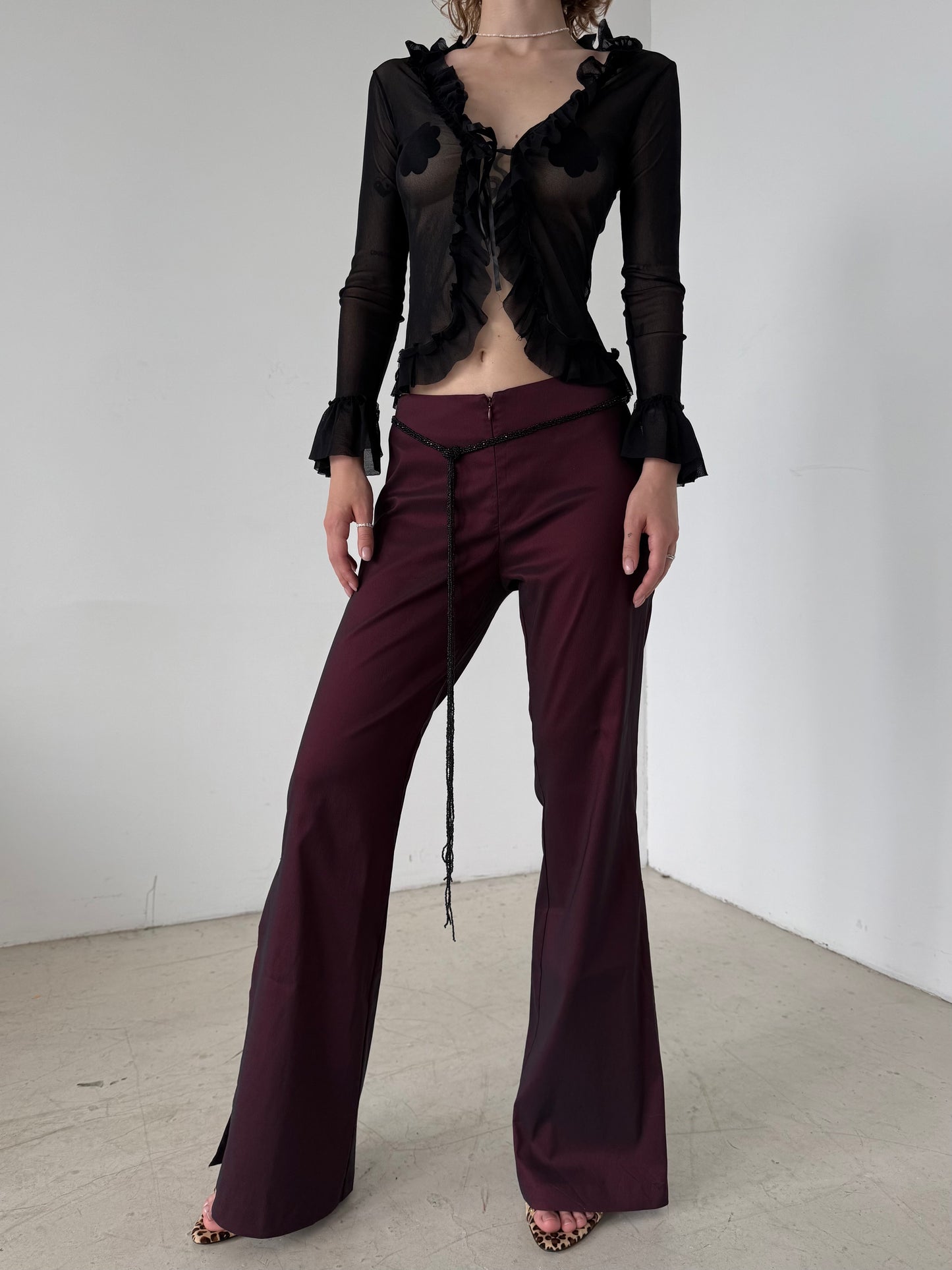 Vintage Burgundy Satin Flared Pants – Twinkling Global