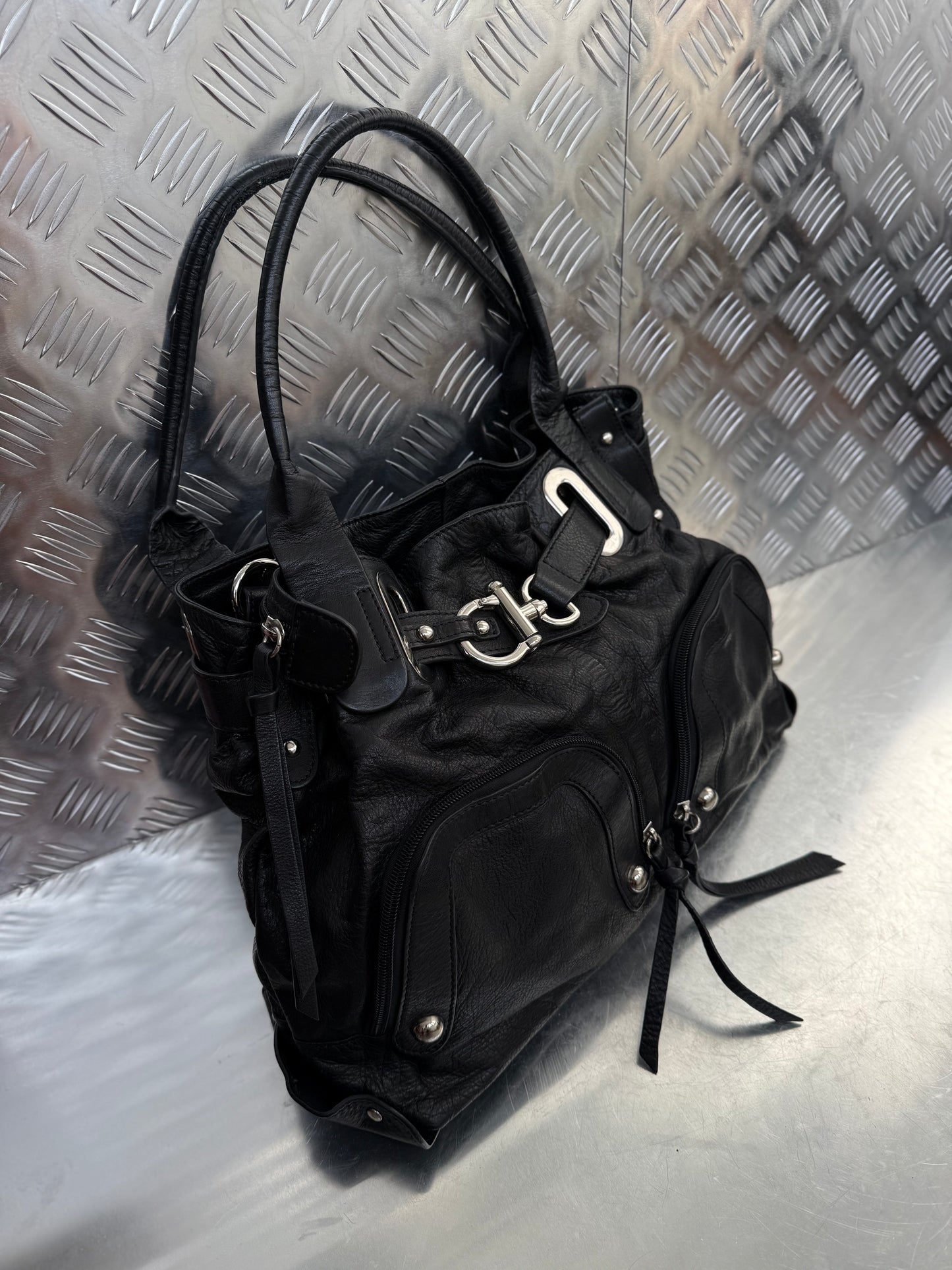 Vintage Black Leather Bag Twinkling Global