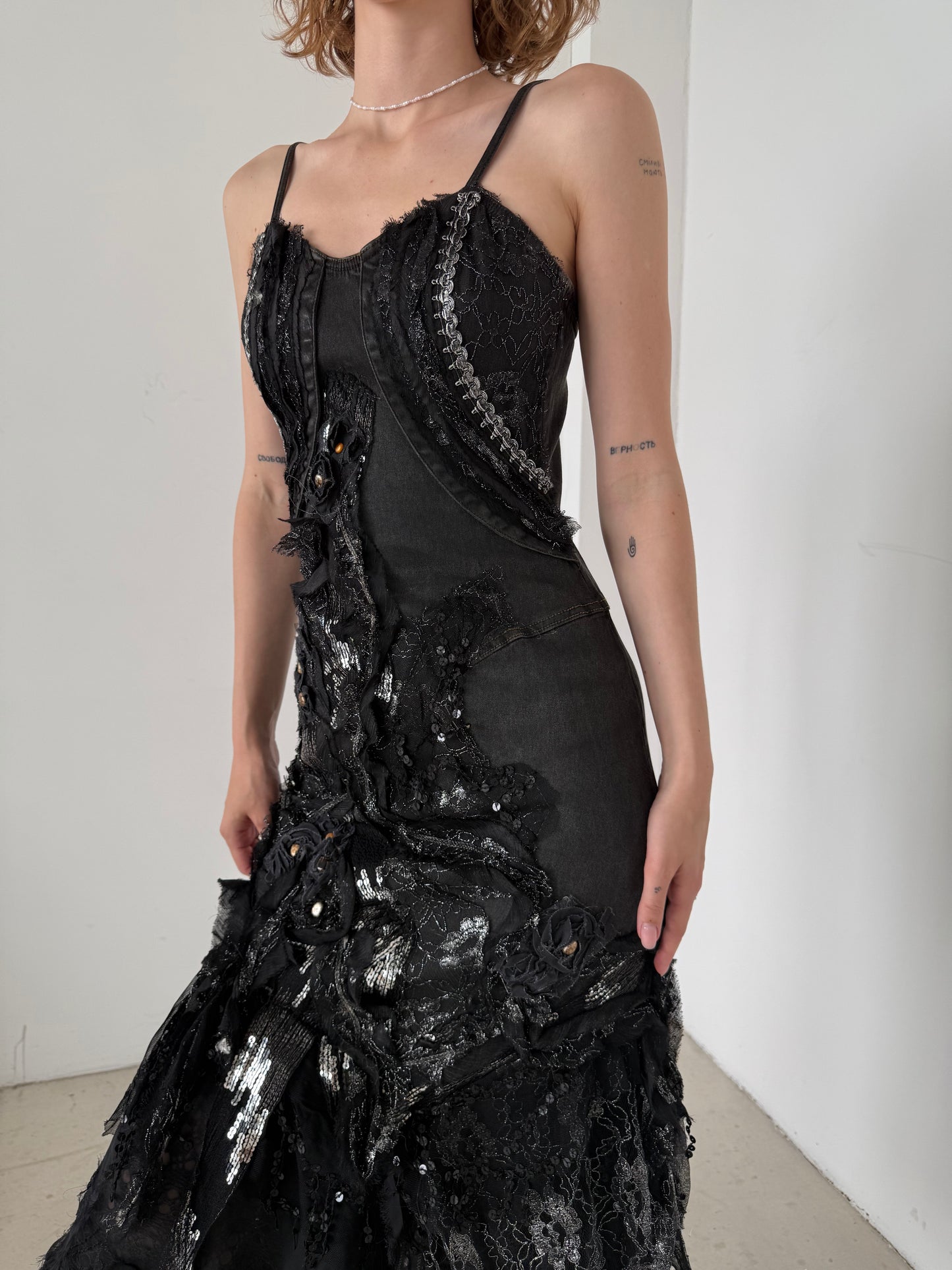 Vintage Black Couture Lace & Sequin Maxi Dress – Twinkling Global