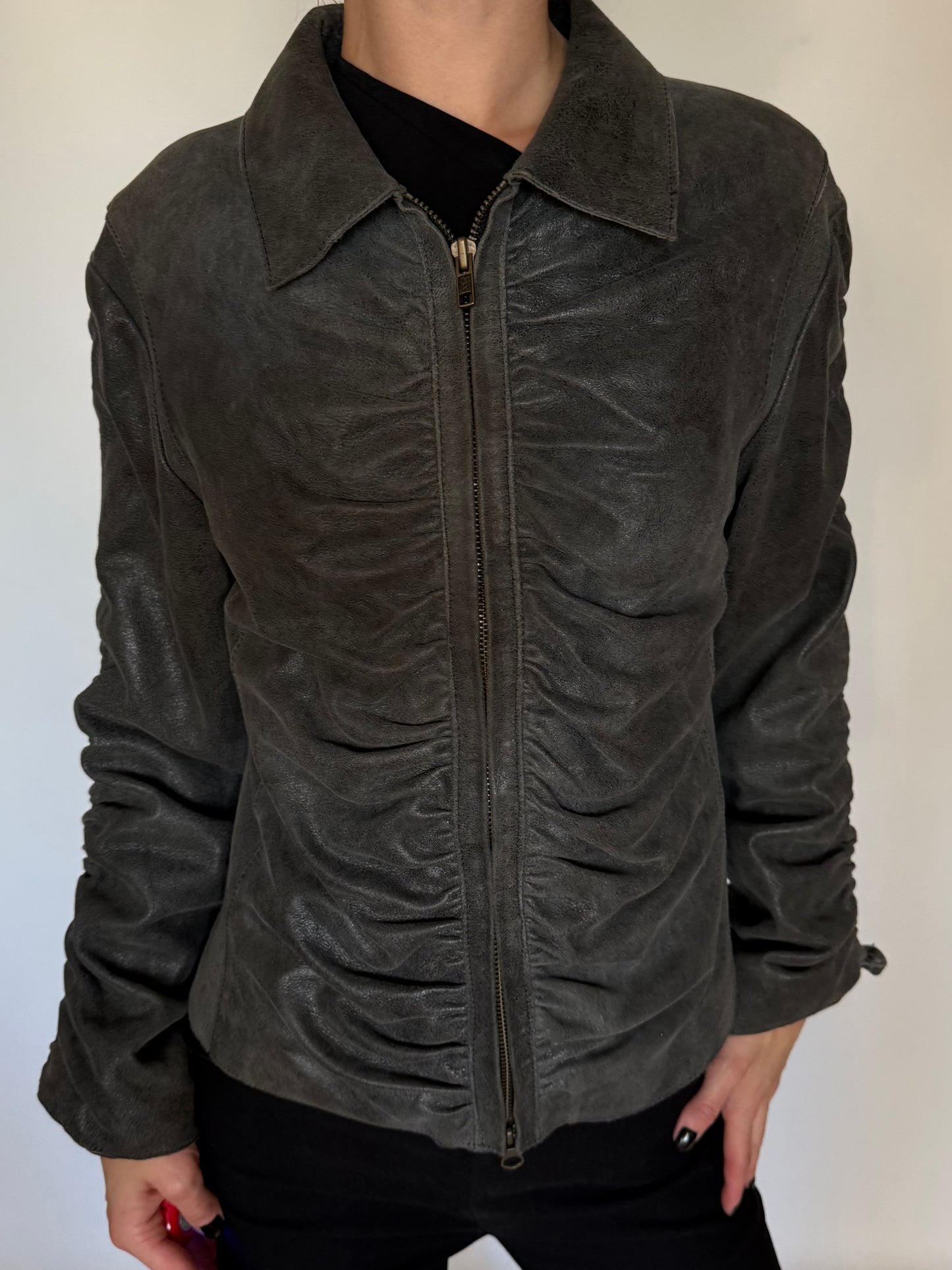 Vintage Suede Leather Draped Jacket Twinkling Global