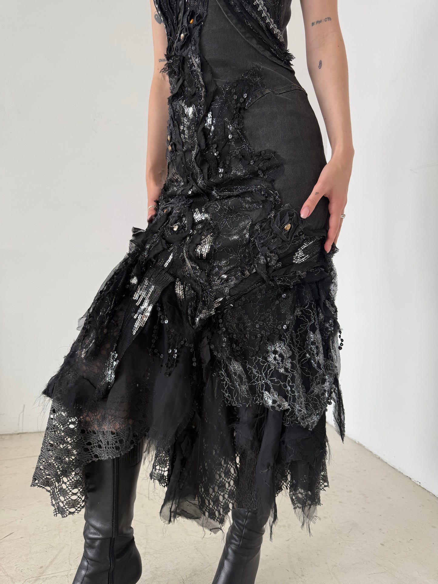 Vintage Black Couture Lace & Sequin Maxi Dress – Twinkling Global