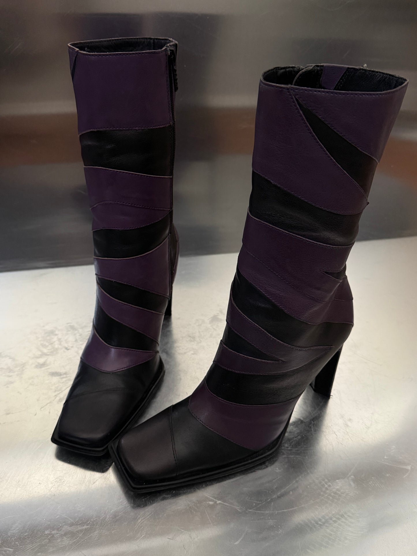 Vintage Black & Purple Leather High Boots Bronx Twinkling Global