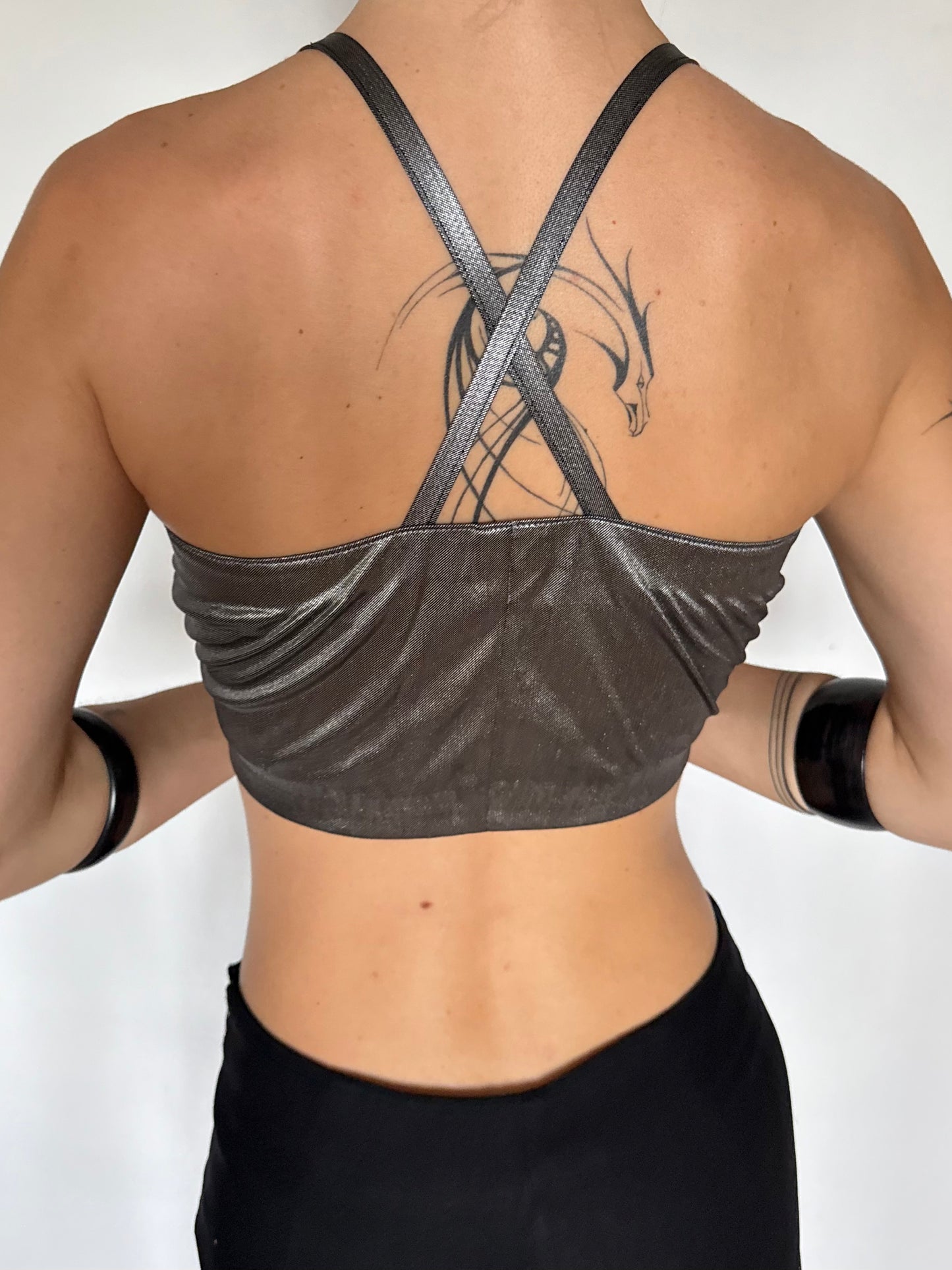 Vintage Metallic Lace-Up Crop Top – Twinkling Global