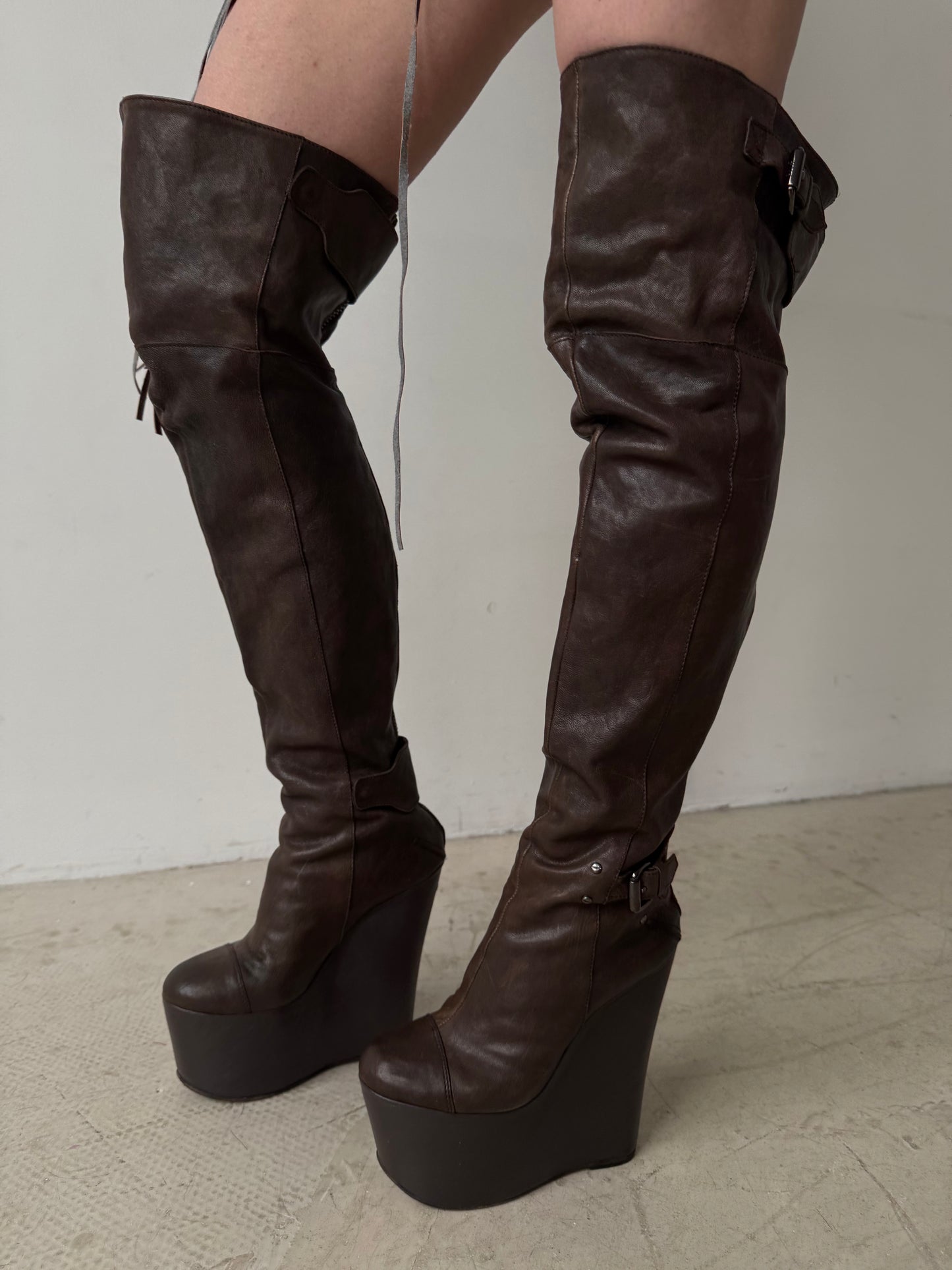 Vintage leather wedge over-the-knee boots CNC Made in Italy – TWINKLING GLOBAL
