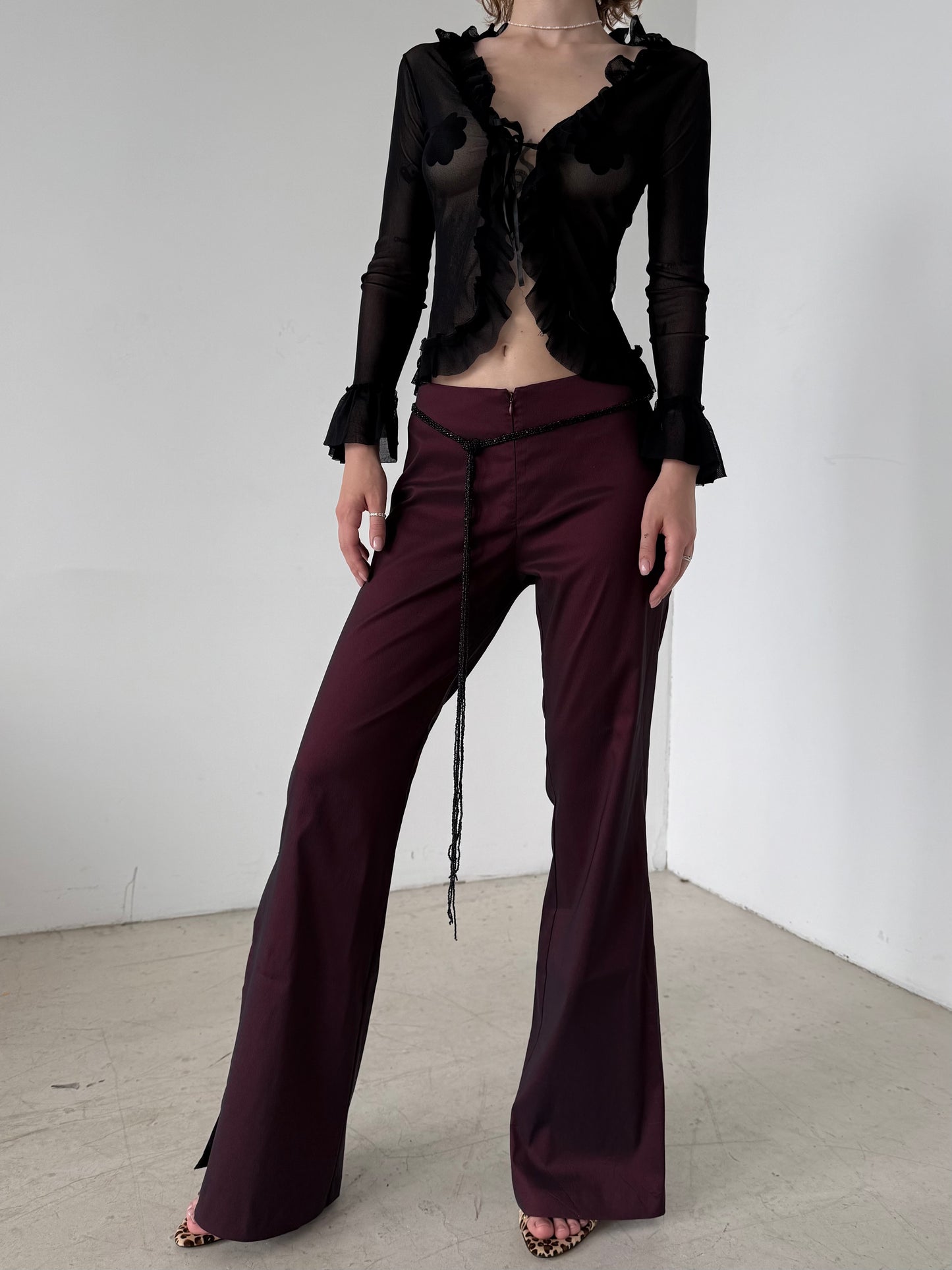 Vintage Burgundy Satin Flared Pants – Twinkling Global