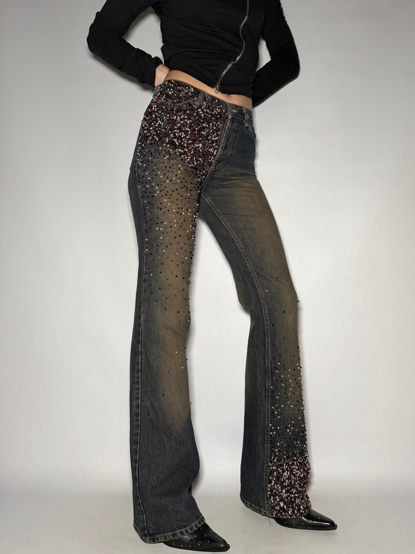 Rust Beaded Straight-Leg Jeans Twinkling Global