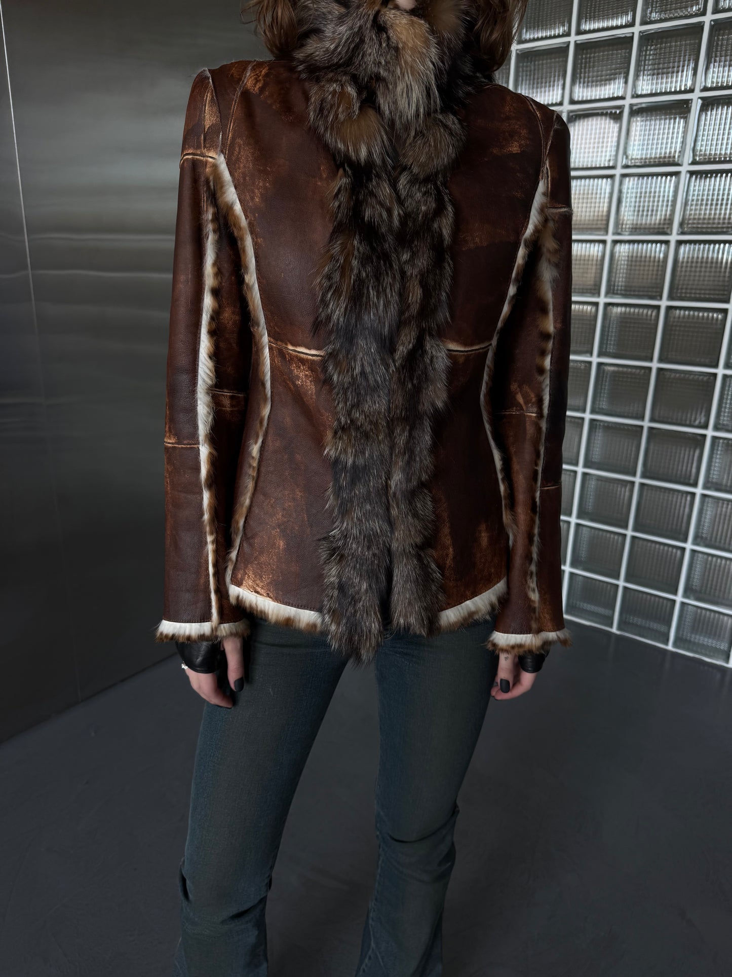 Vintage Italian leather jacket with natural fur Twinkling Global