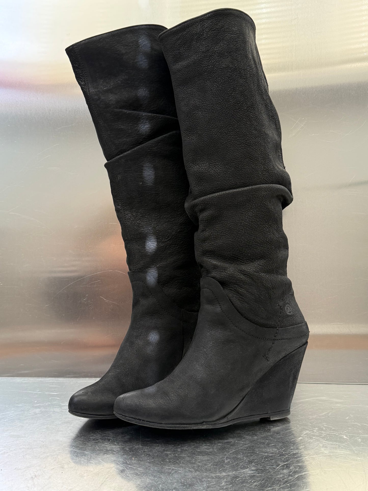 Vintage Black Leather Wedge Boots Bronx Twinkling Global