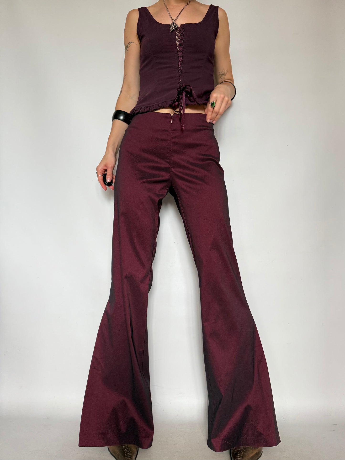 Vintage Burgundy Satin Flared Pants – Twinkling Global