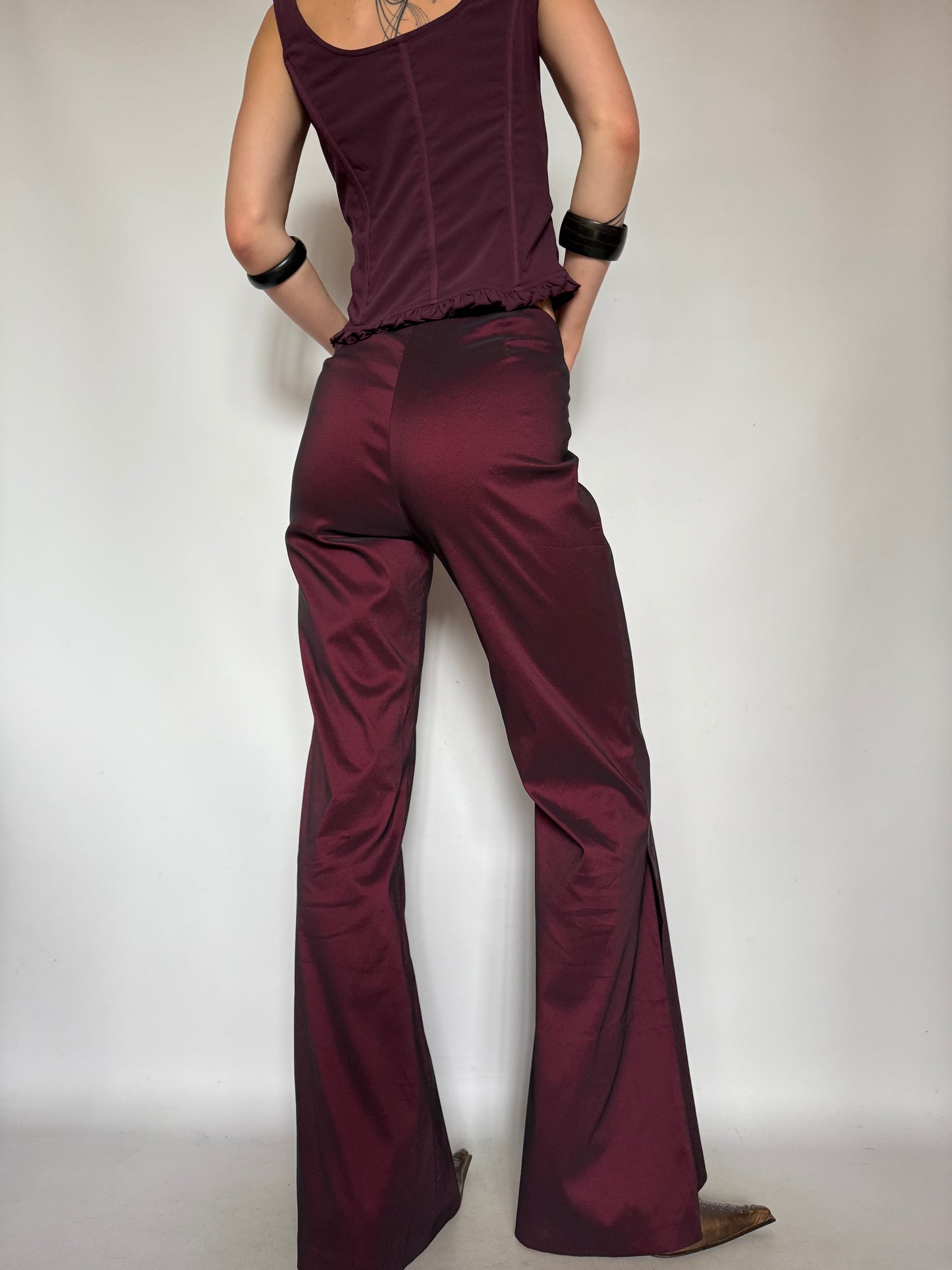 Vintage Burgundy Satin Flared Pants – Twinkling Global