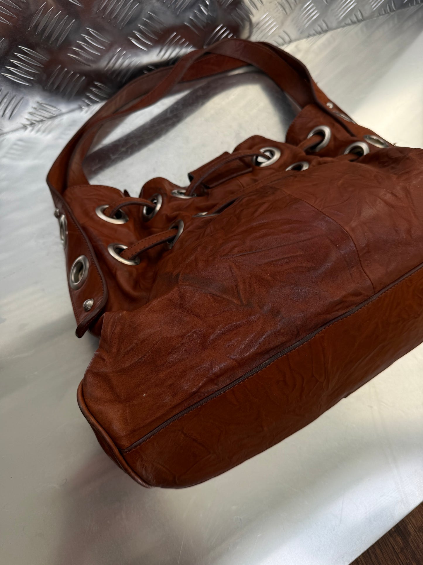 Vintage Brown Leather Bag Twinkling Global