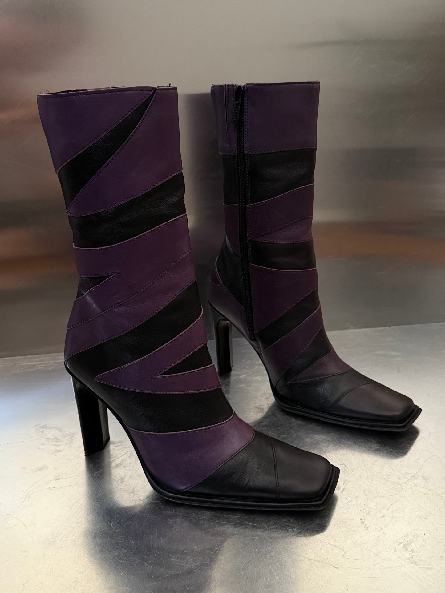 Vintage Black & Purple Leather High Boots Bronx Twinkling Global