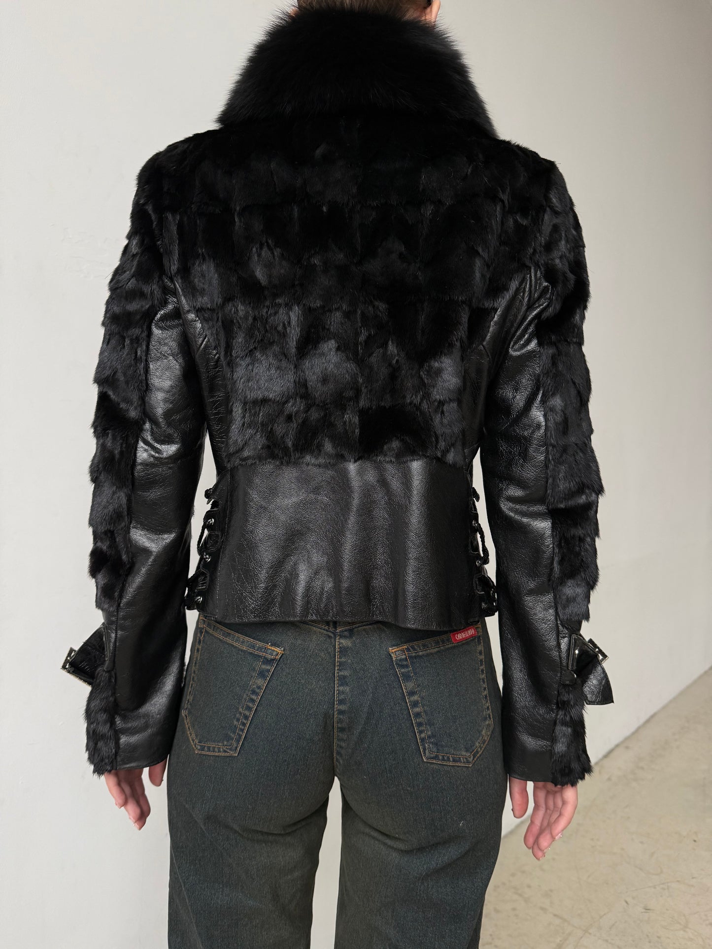 Vintage Leather & Real Fur Lace-Up Jacket TWINKLING GLOBAL