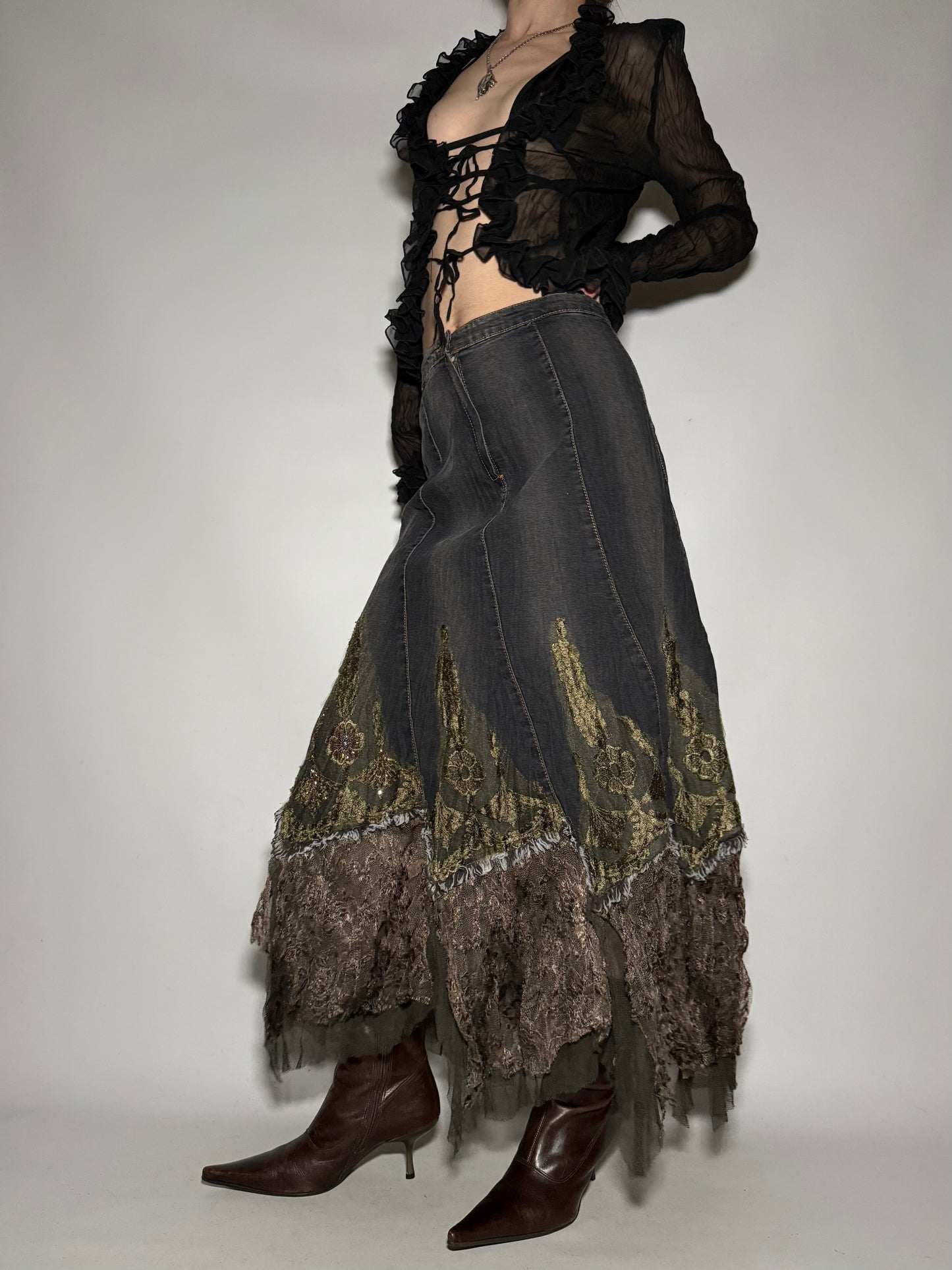 Vintage denim maxi skirt - TWINKLING GLOBAL